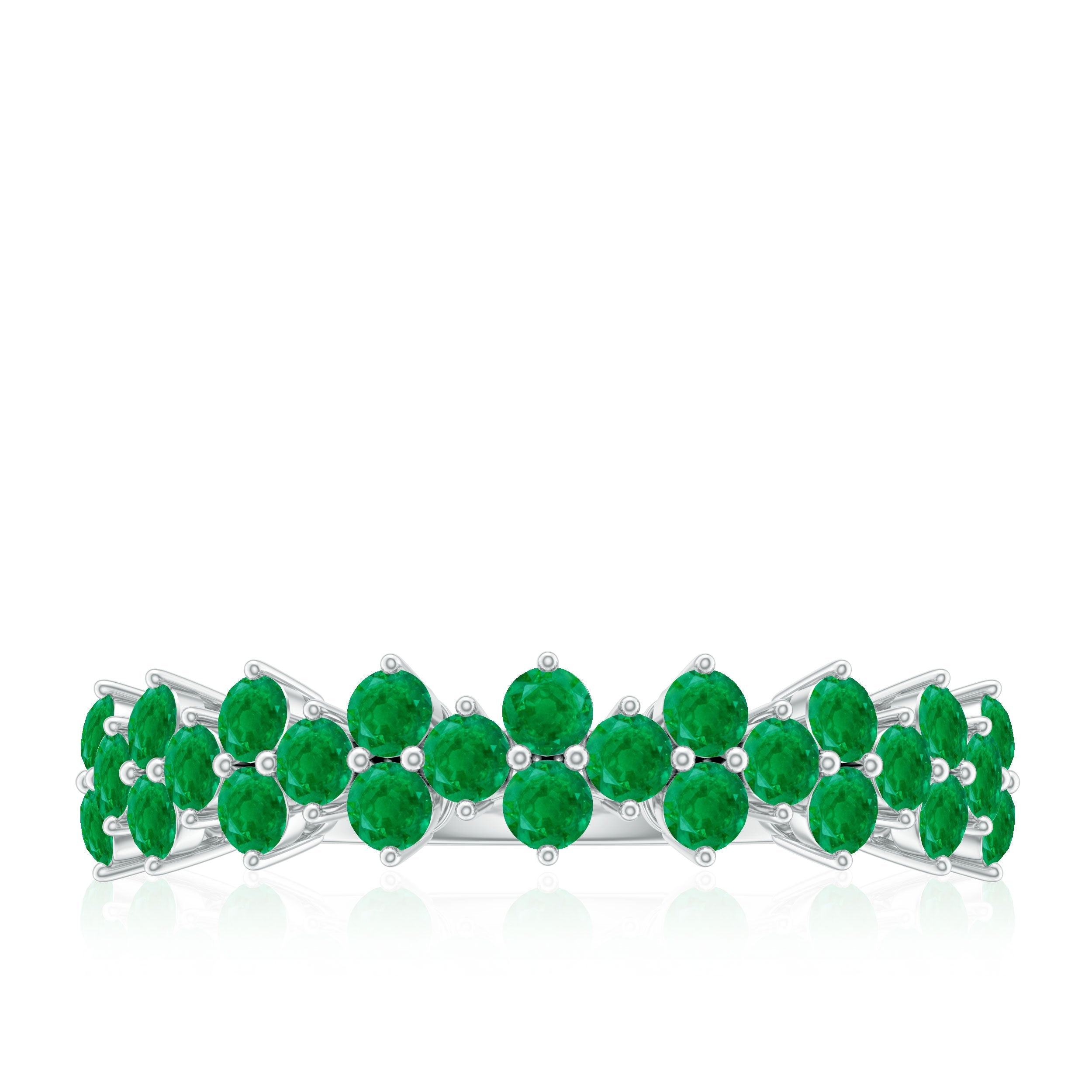 Emerald Anniversary Ring – Half Eternity Band With Certified Real Emerald Prong Setting