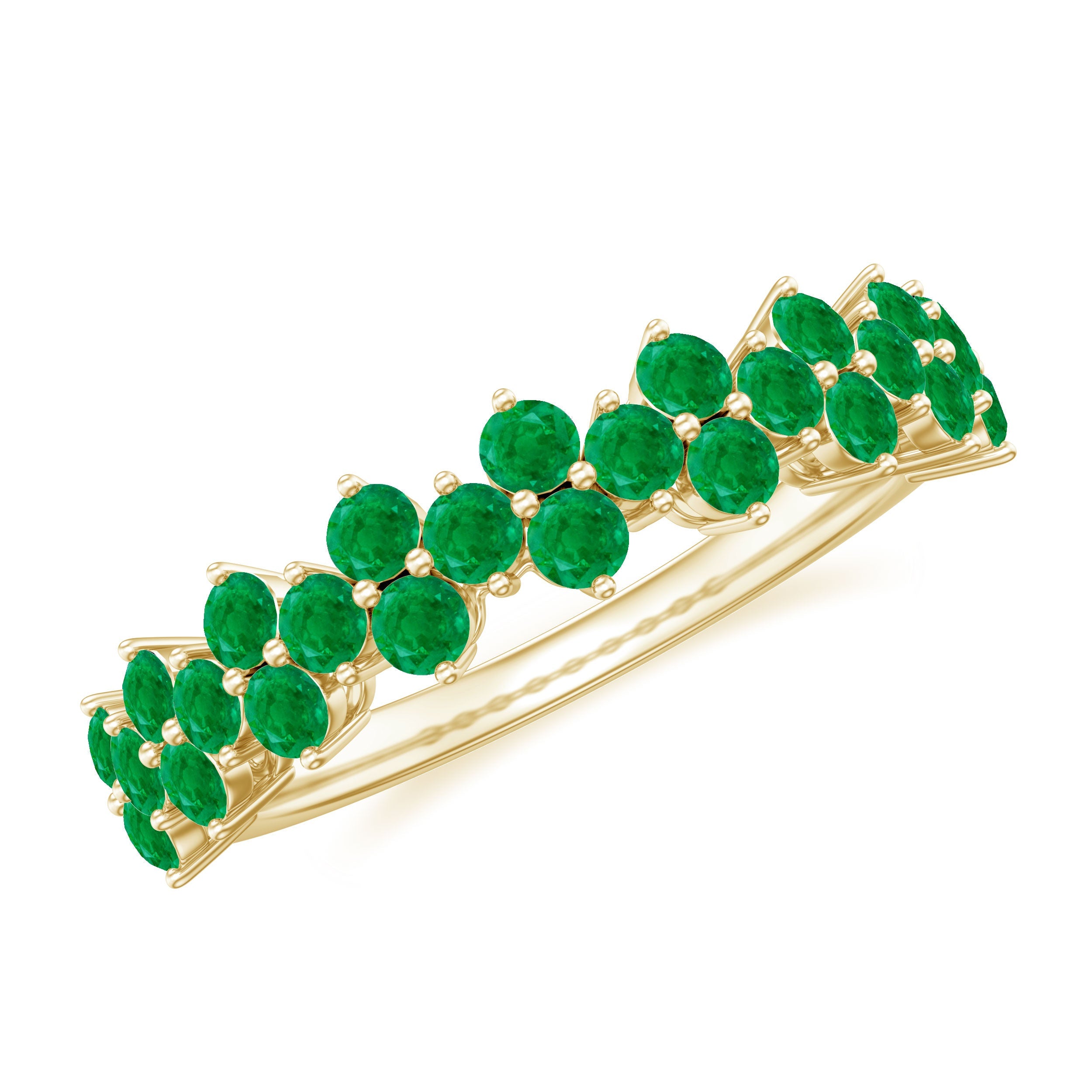 Emerald Anniversary Ring – Half Eternity Band With Certified Real Emerald Prong Setting