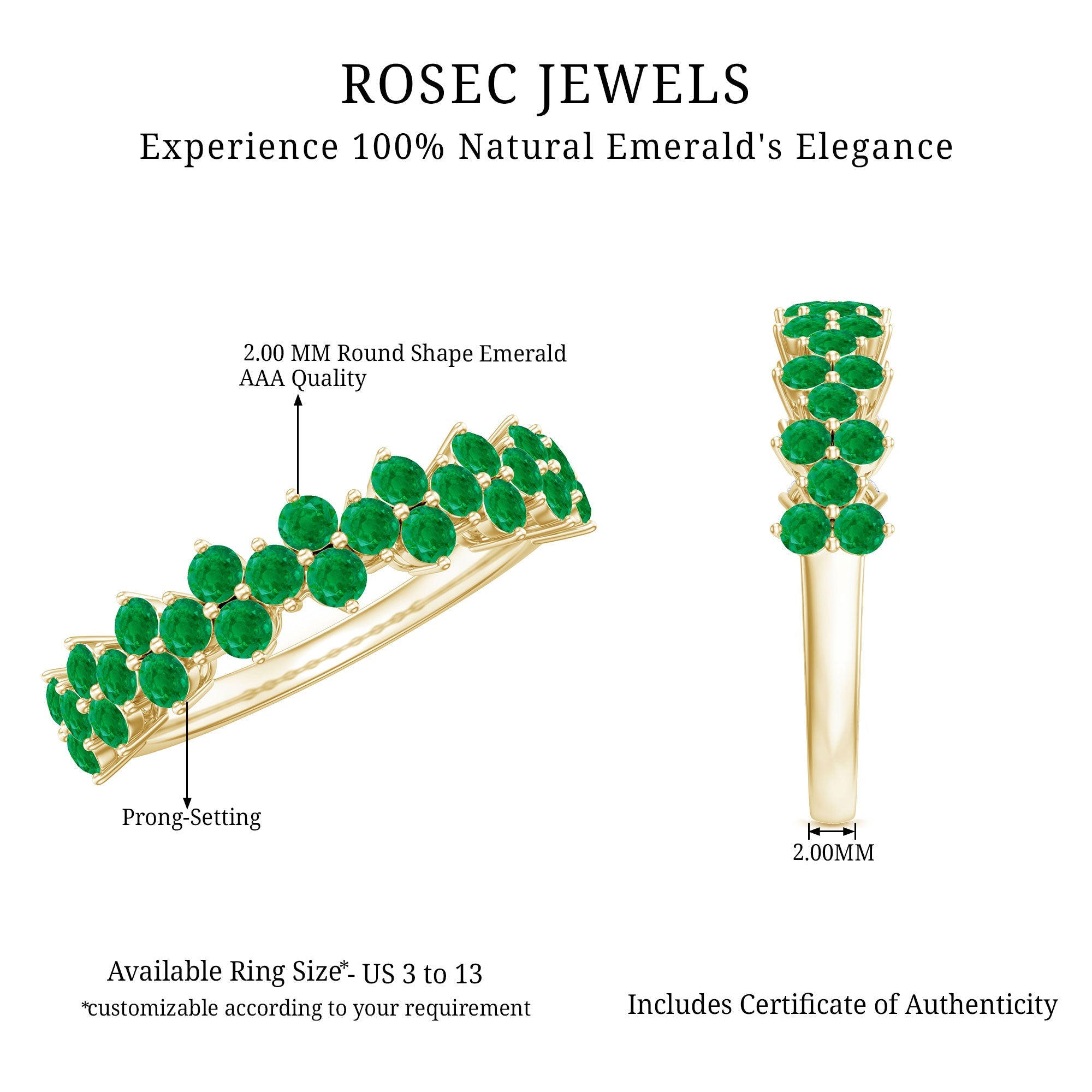 Emerald Anniversary Ring – Half Eternity Band With Certified Real Emerald Prong Setting