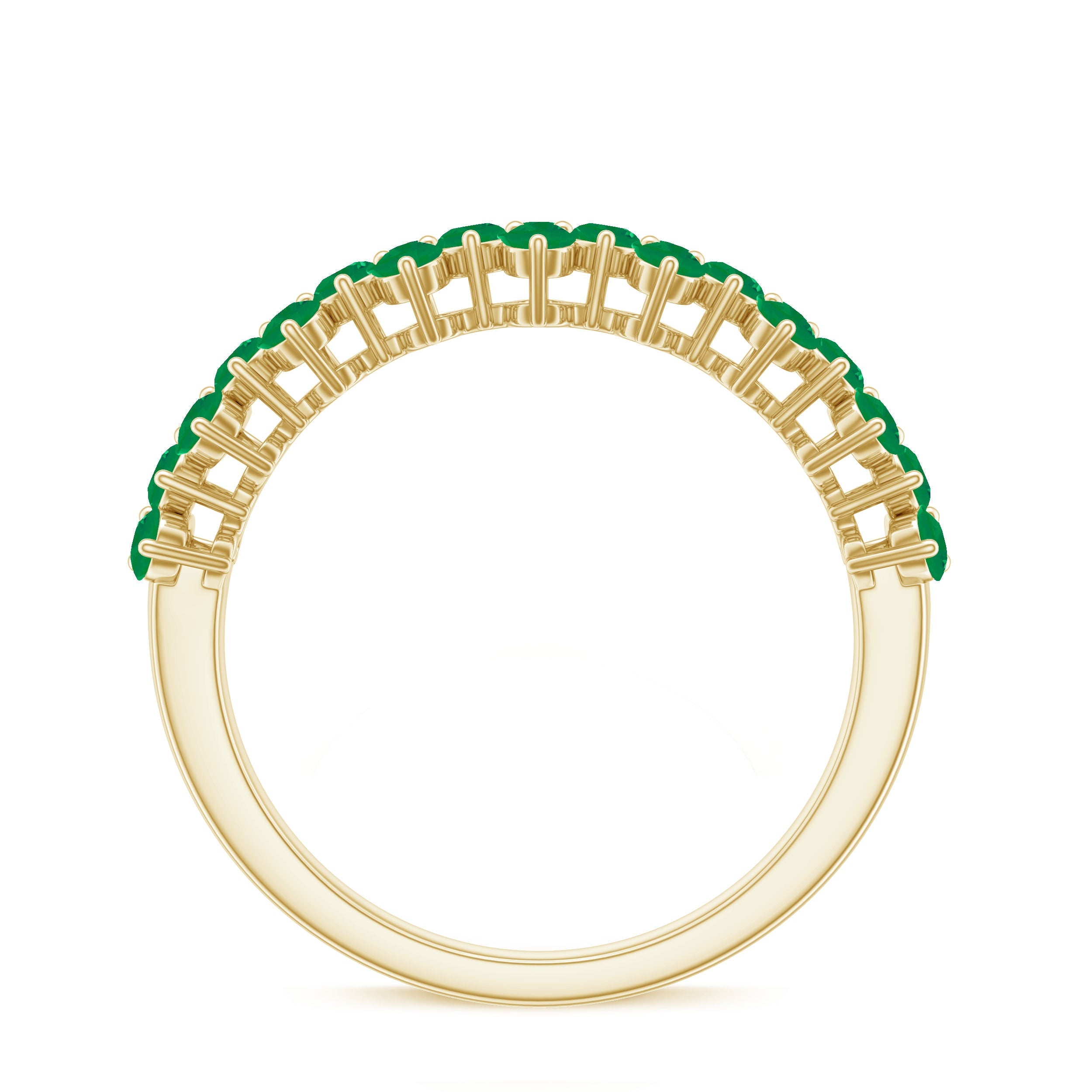 Emerald Anniversary Ring – Half Eternity Band With Certified Real Emerald Prong Setting