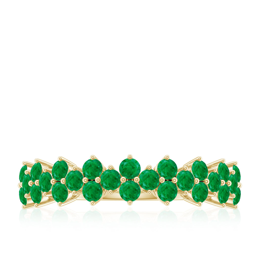 Emerald Anniversary Ring – Half Eternity Band With Certified Real Emerald Prong Setting