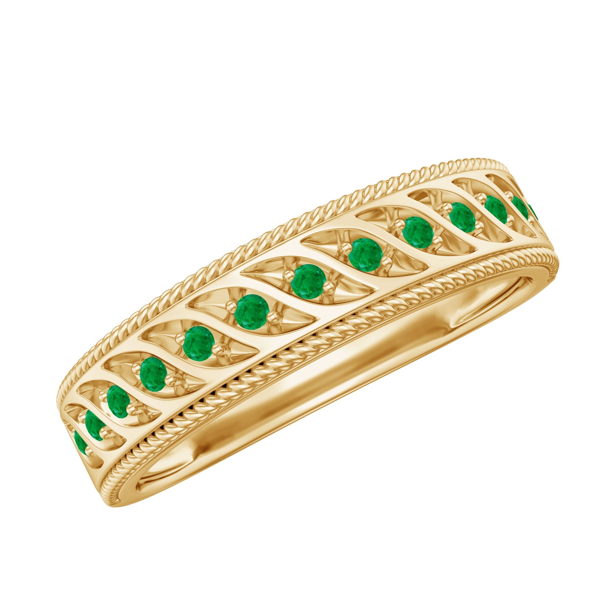 Emerald Eternity Band – Vintage Inspired Half Eternity Ring With AAA Quality Emerald