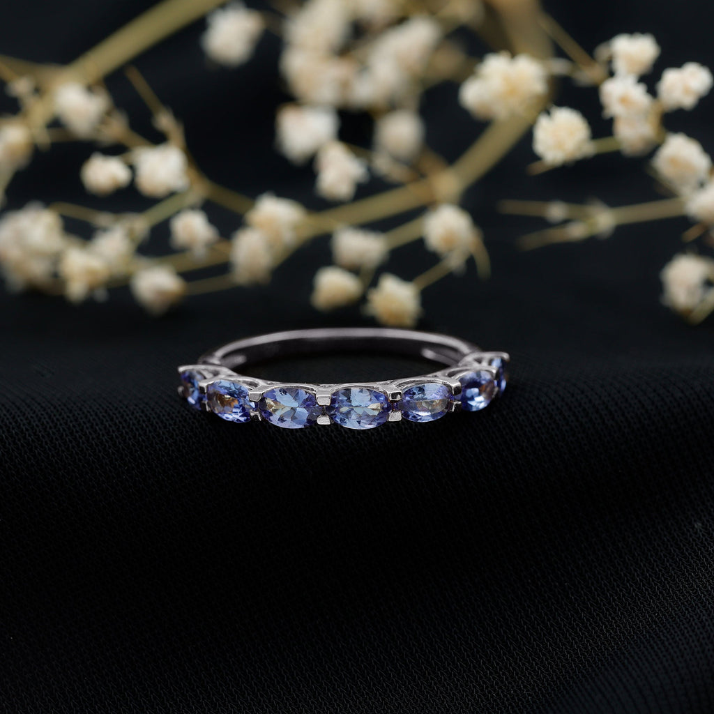Oval Tanzanite Ring – East West Eternity Band With Blue Violet Gemstones