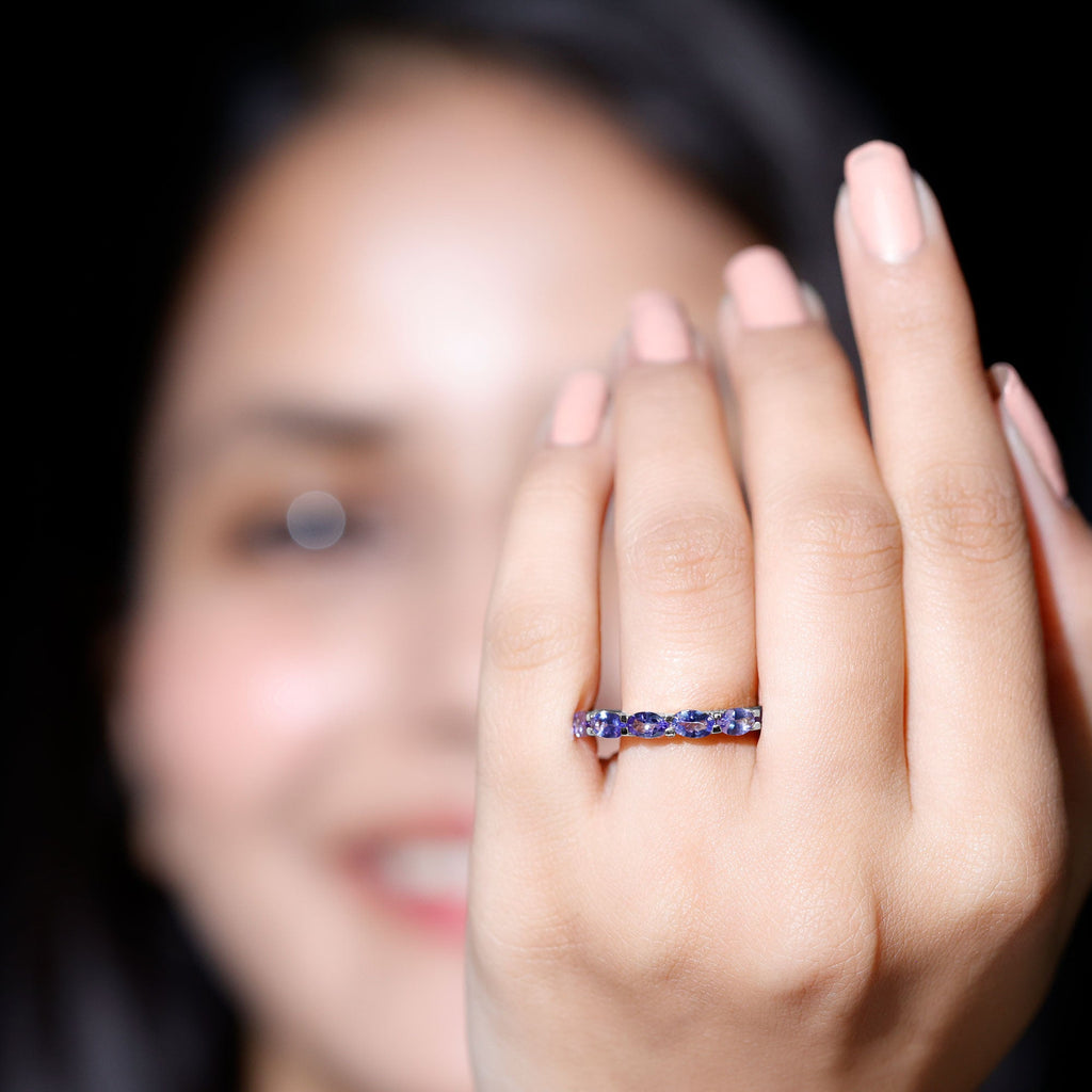 Oval Tanzanite Ring – East West Eternity Band With Blue Violet Gemstones