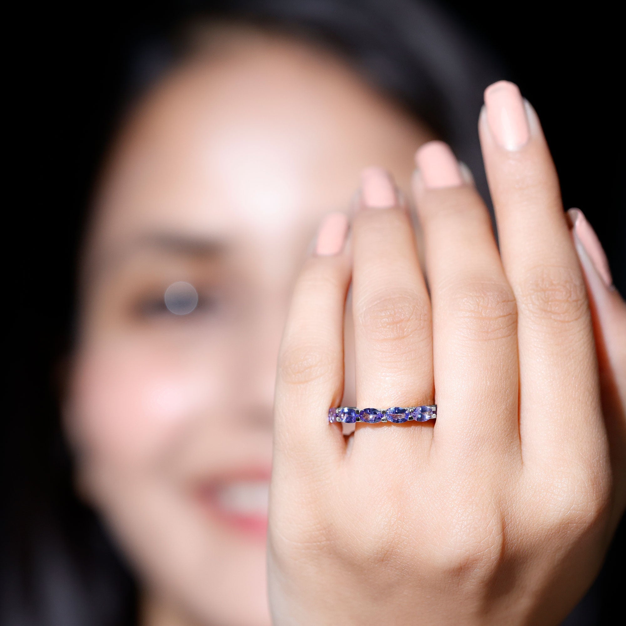 Oval Tanzanite Ring – East West Eternity Band With Blue Violet Gemstones