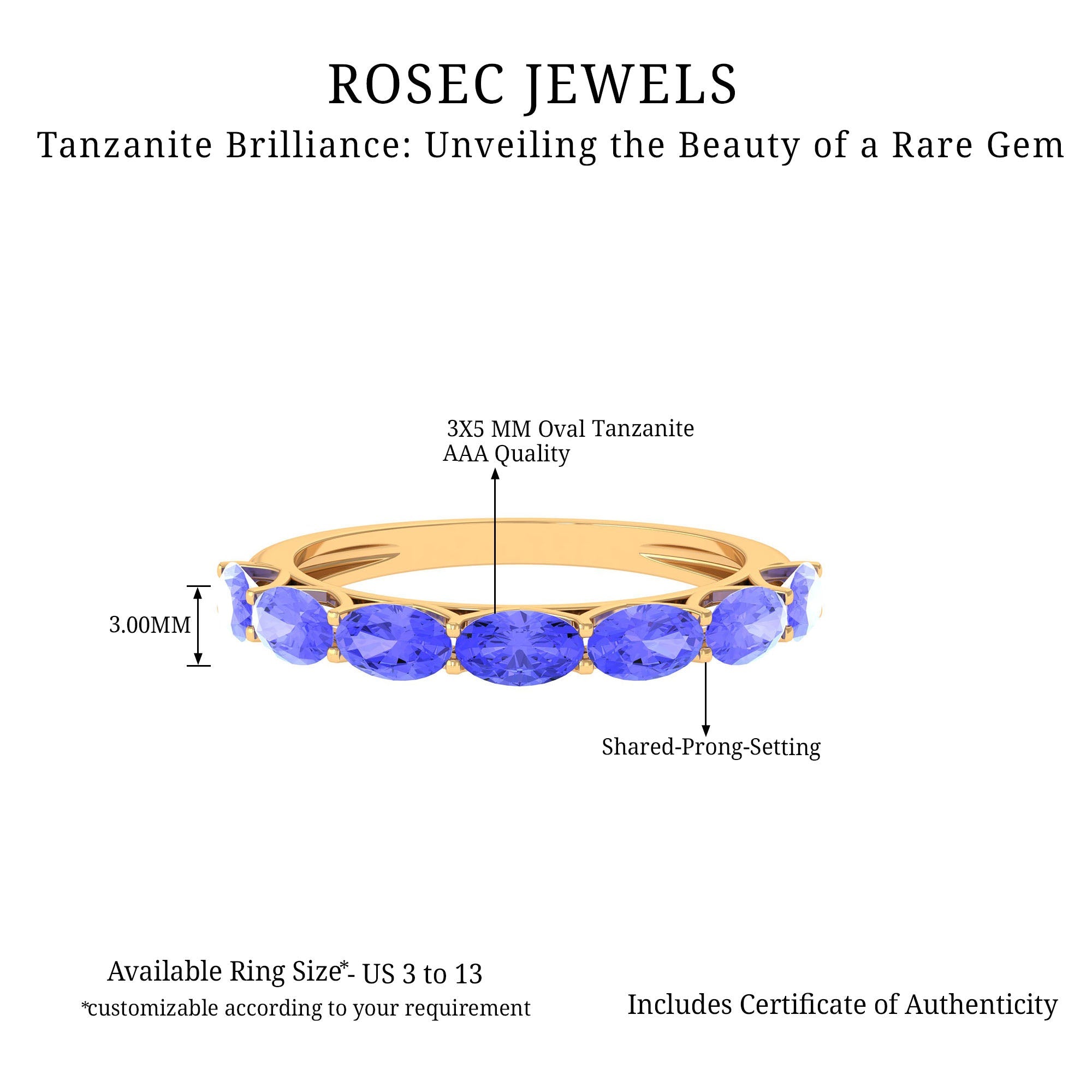 Oval Tanzanite Ring – East West Eternity Band With Blue Violet Gemstones