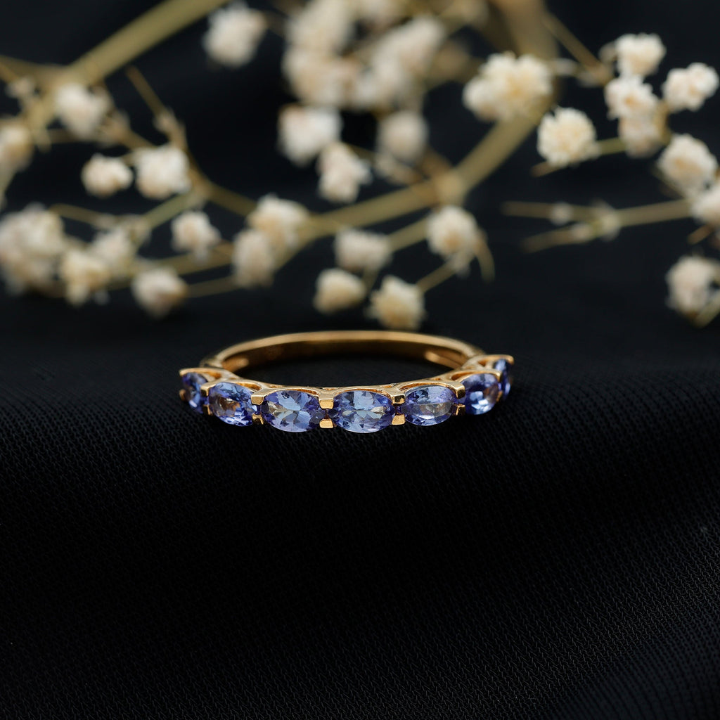 Oval Tanzanite Ring – East West Eternity Band With Blue Violet Gemstones
