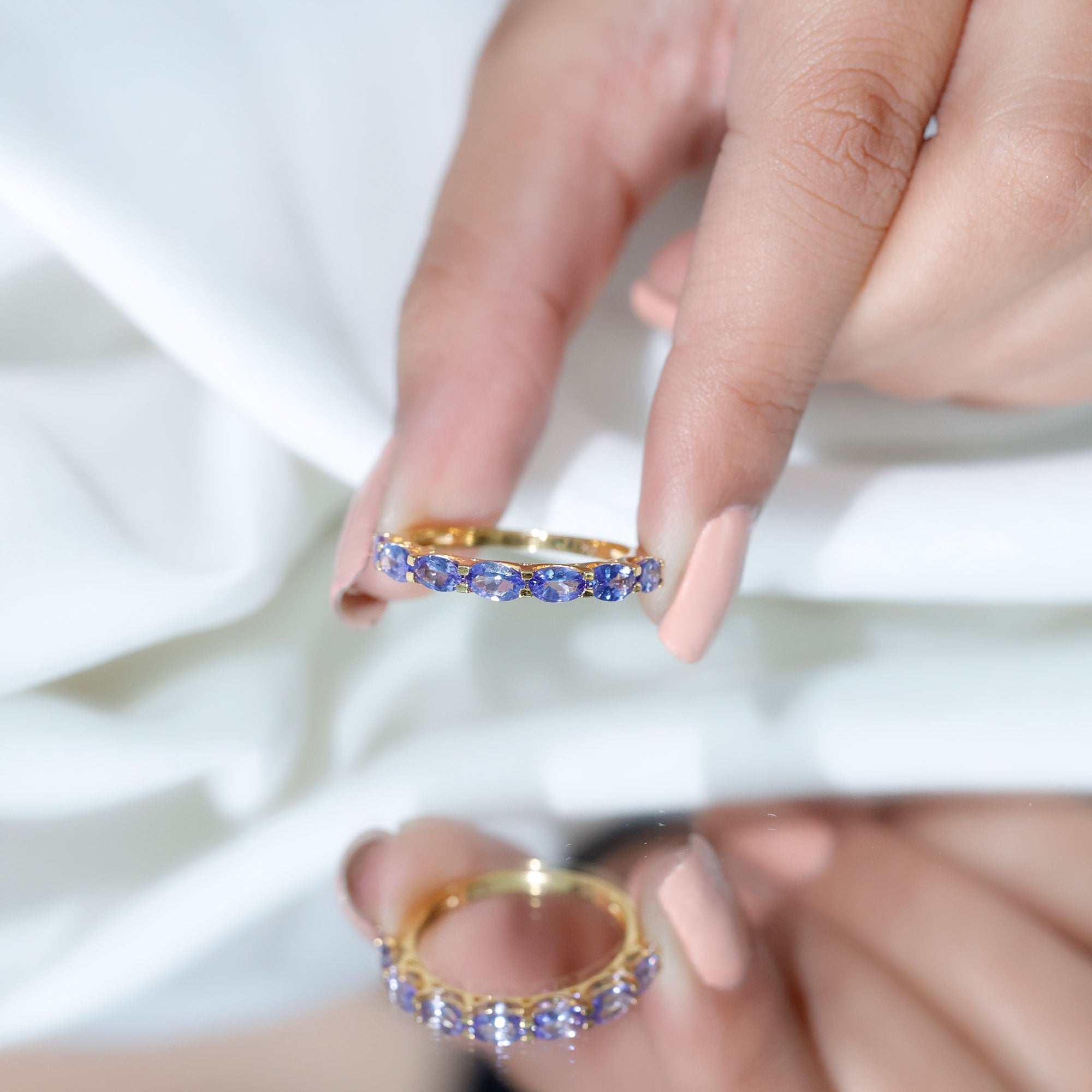 Oval Tanzanite Ring – East West Eternity Band With Blue Violet Gemstones