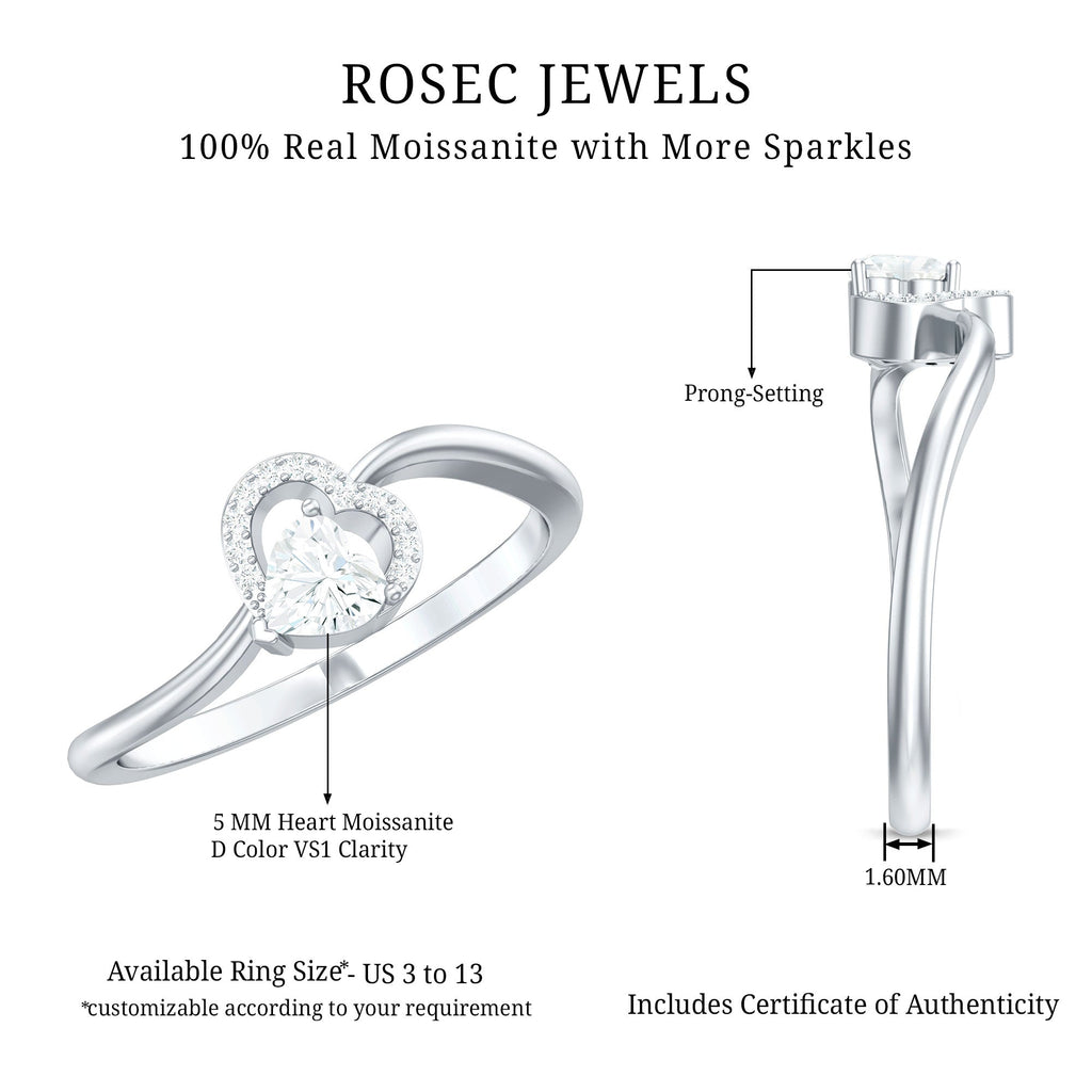 Moissanite Promise Ring - Heart Shaped 5MM D-VS1 Stone with Twisted Band