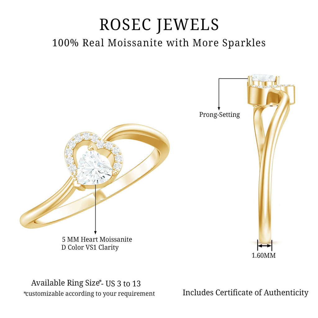 Moissanite Promise Ring - Heart Shaped 5MM D-VS1 Stone with Twisted Band