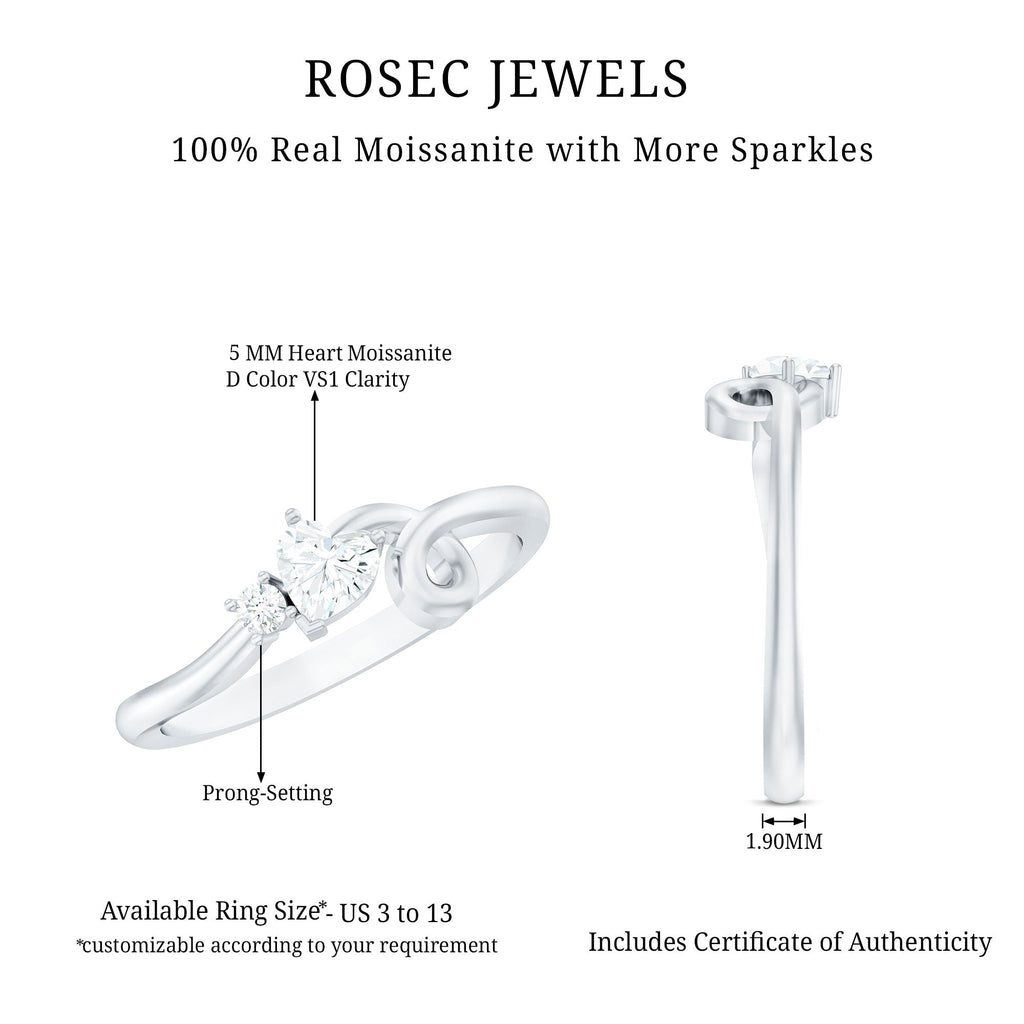 Moissanite Heart Promise Ring – Twisted Shank, Sparkling Heart Shaped Ring