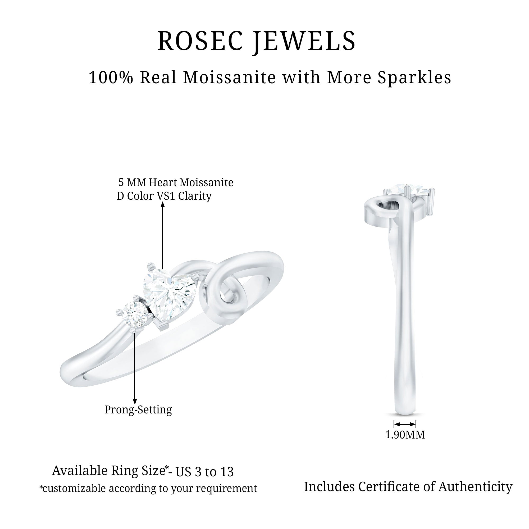 Moissanite Heart Promise Ring – Twisted Shank, Sparkling Heart Shaped Ring