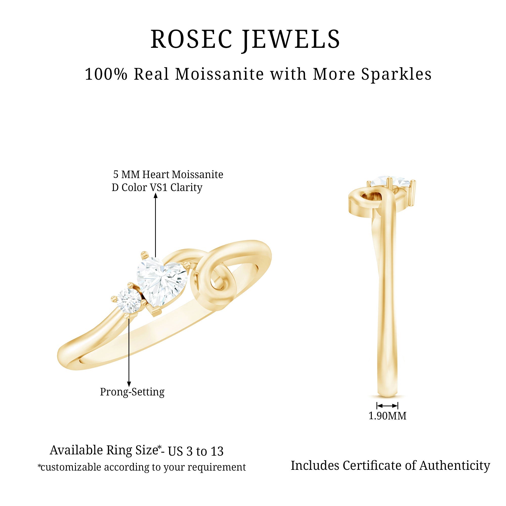 Moissanite Heart Promise Ring – Twisted Shank, Sparkling Heart Shaped Ring