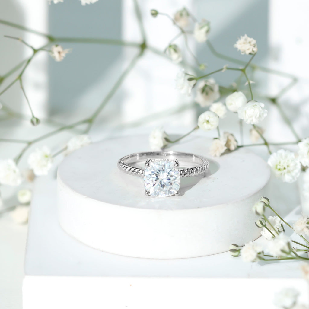 3 CT Certified Moissanite Cushion Cut Engagement Ring