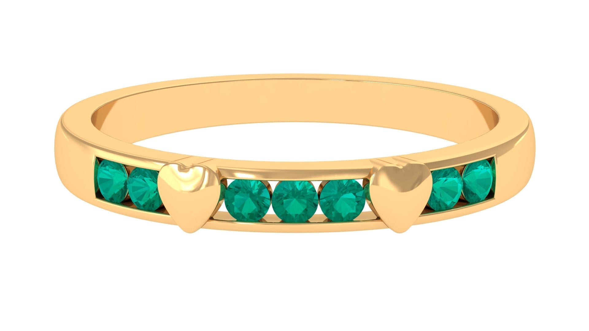 Emerald Eternity Ring - AAA Quality Natural Emerald Wedding Band With Heart Motif