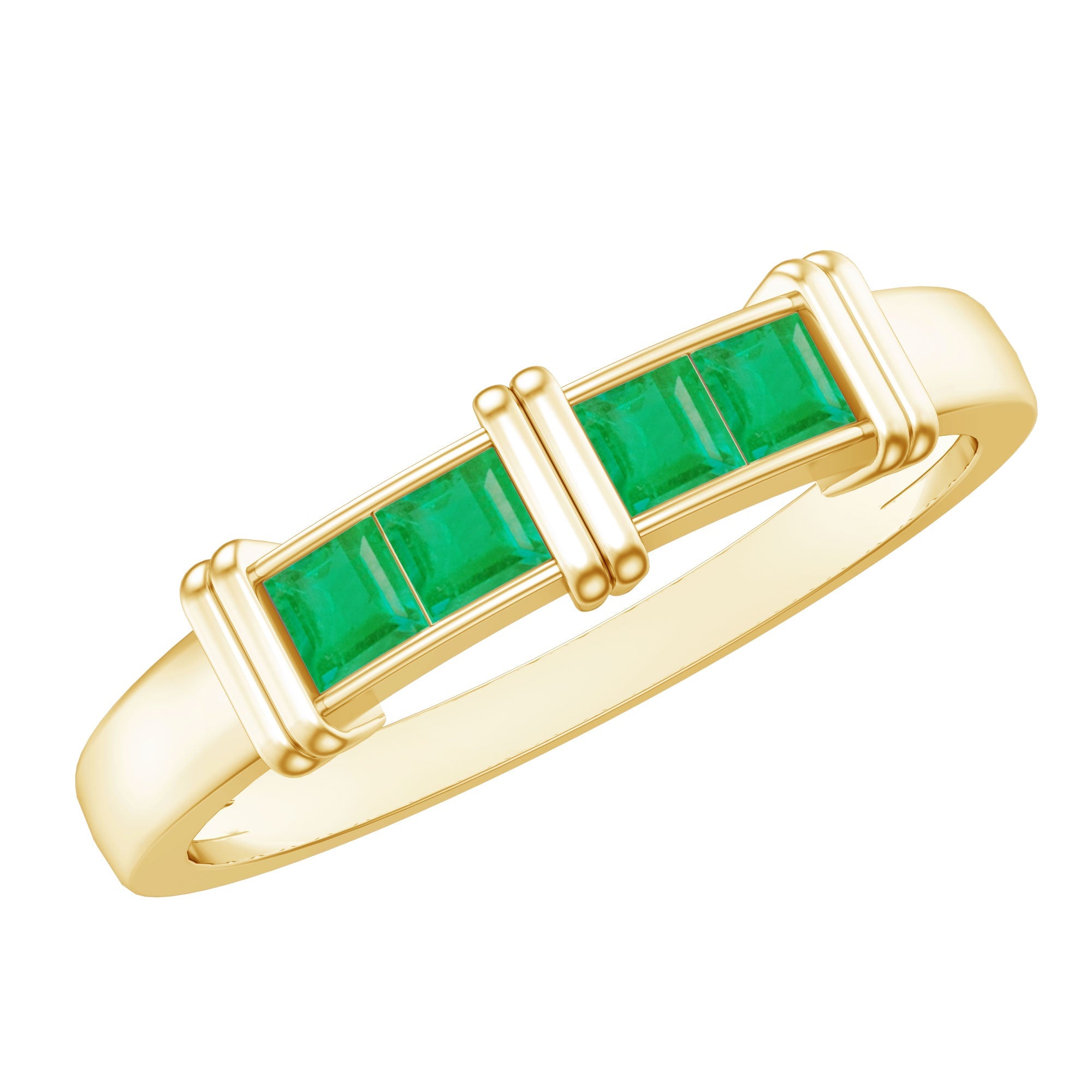 Emerald Band Ring - Princess Cut Emeralds Channel Setting Wedding Anniversary Band