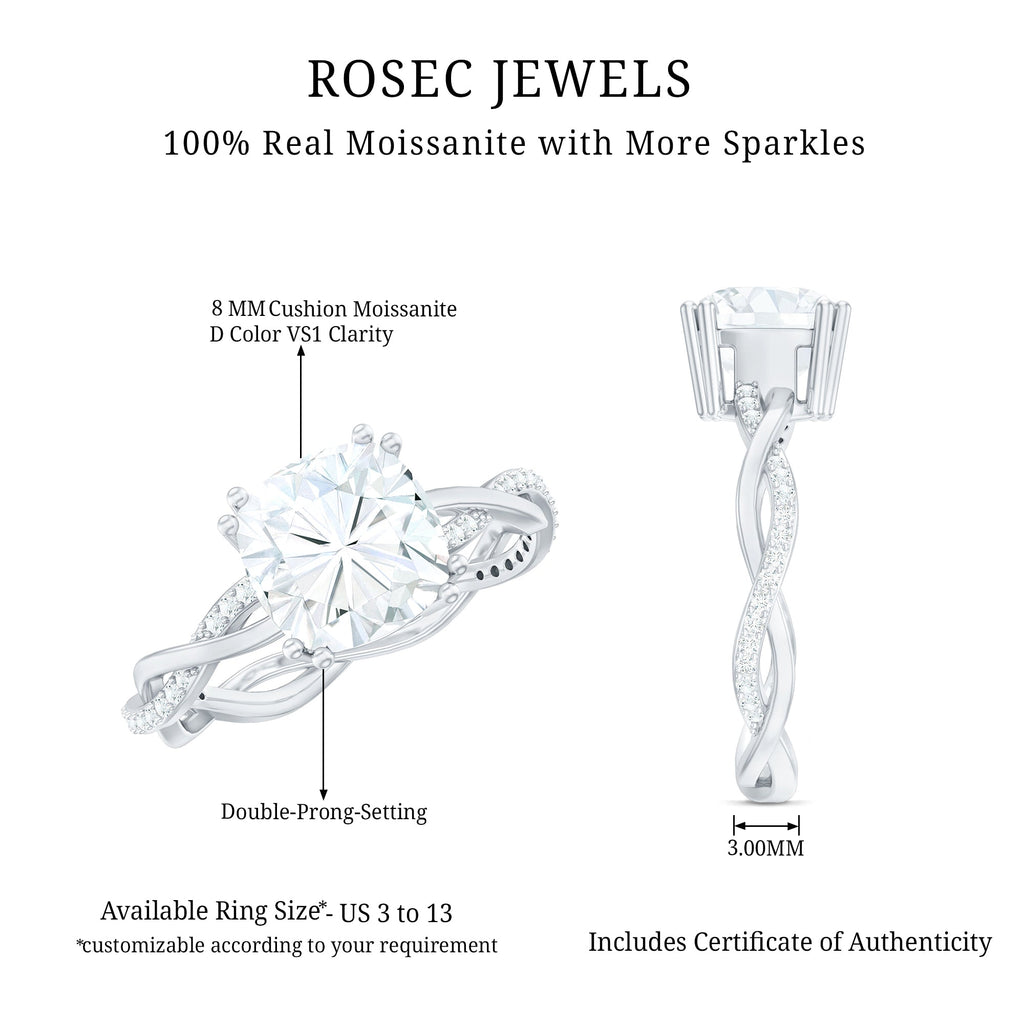 Cushion Cut Solitaire Moissanite Braided Engagement Ring