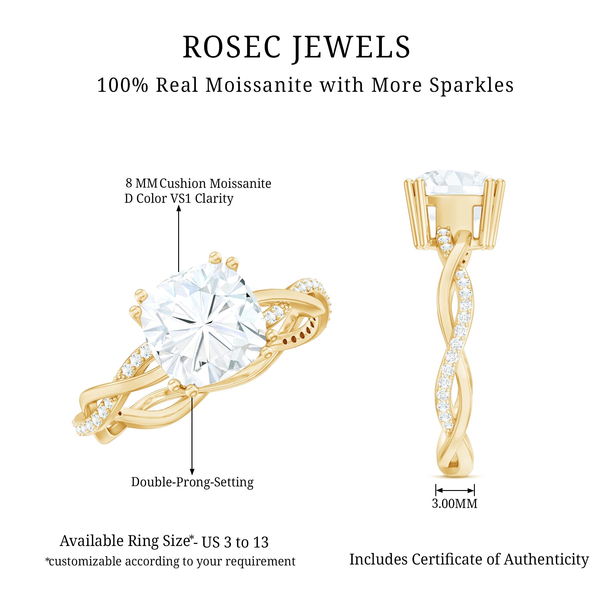 Cushion Cut Solitaire Moissanite Braided Engagement Ring