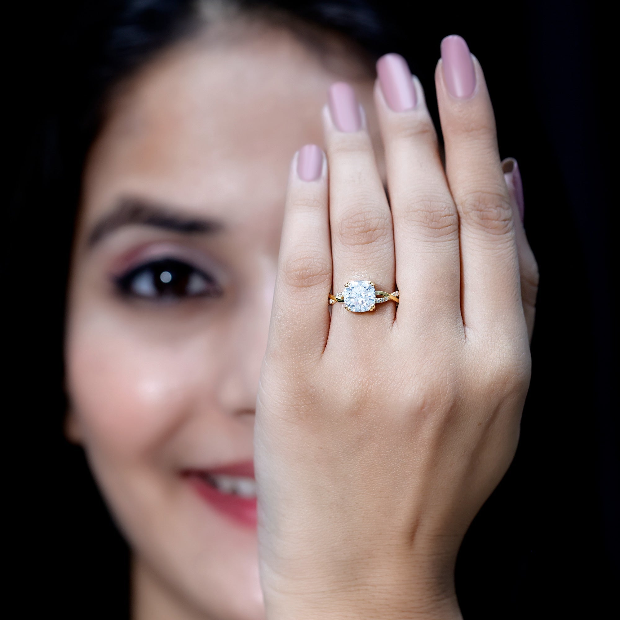 Cushion Cut Solitaire Moissanite Braided Engagement Ring