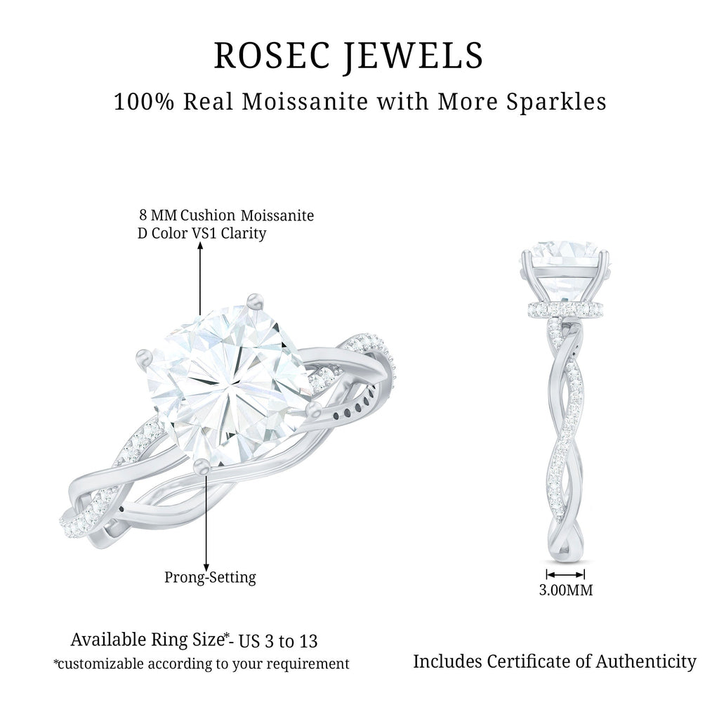 3 Carat Moissanite Cushion Cut Hidden Halo Engagement Rings