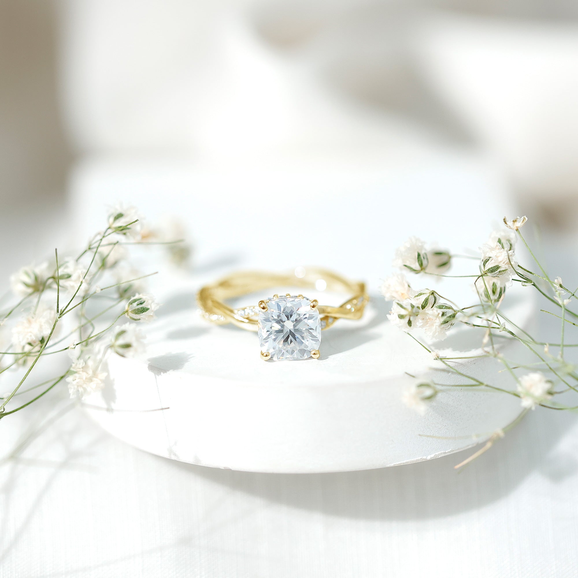 3 Carat Moissanite Cushion Cut Hidden Halo Engagement Rings