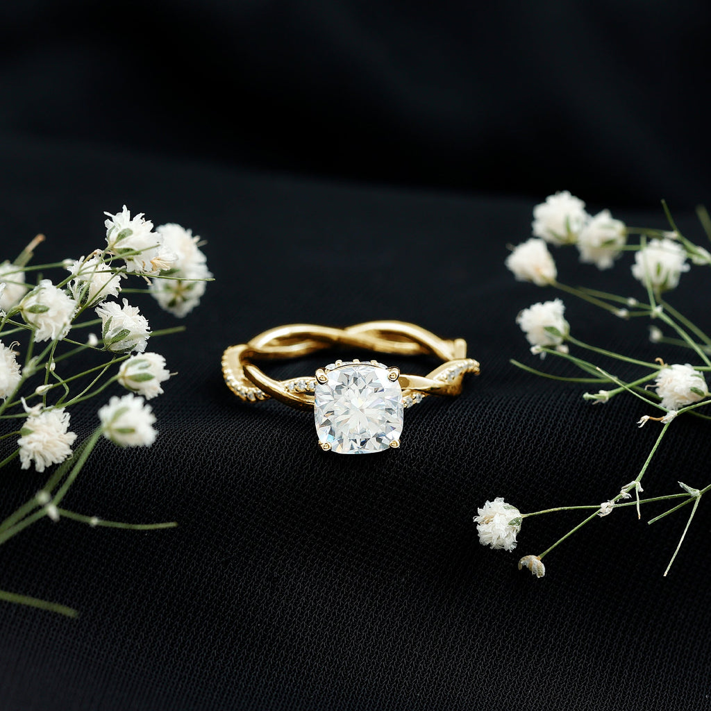 3 Carat Moissanite Cushion Cut Hidden Halo Engagement Rings