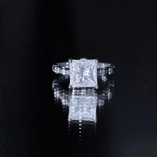 Princess Cut Moissanite Ring – Solitaire Engagement Ring With Spaced Accent Diamonds