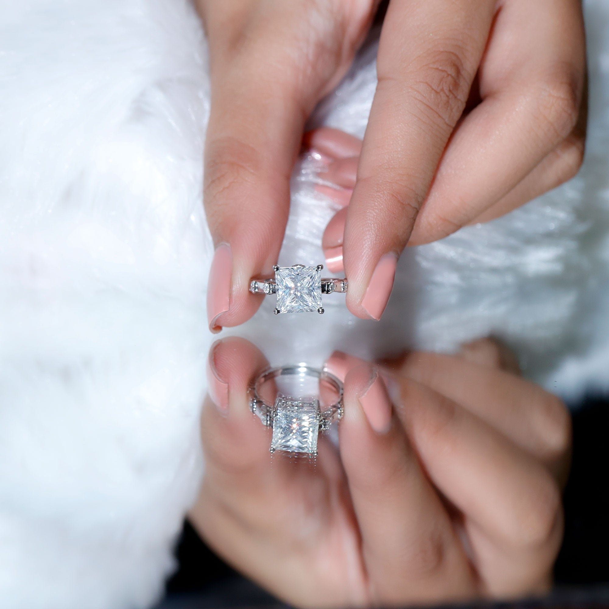Princess Cut Moissanite Ring – Solitaire Engagement Ring With Spaced Accent Diamonds