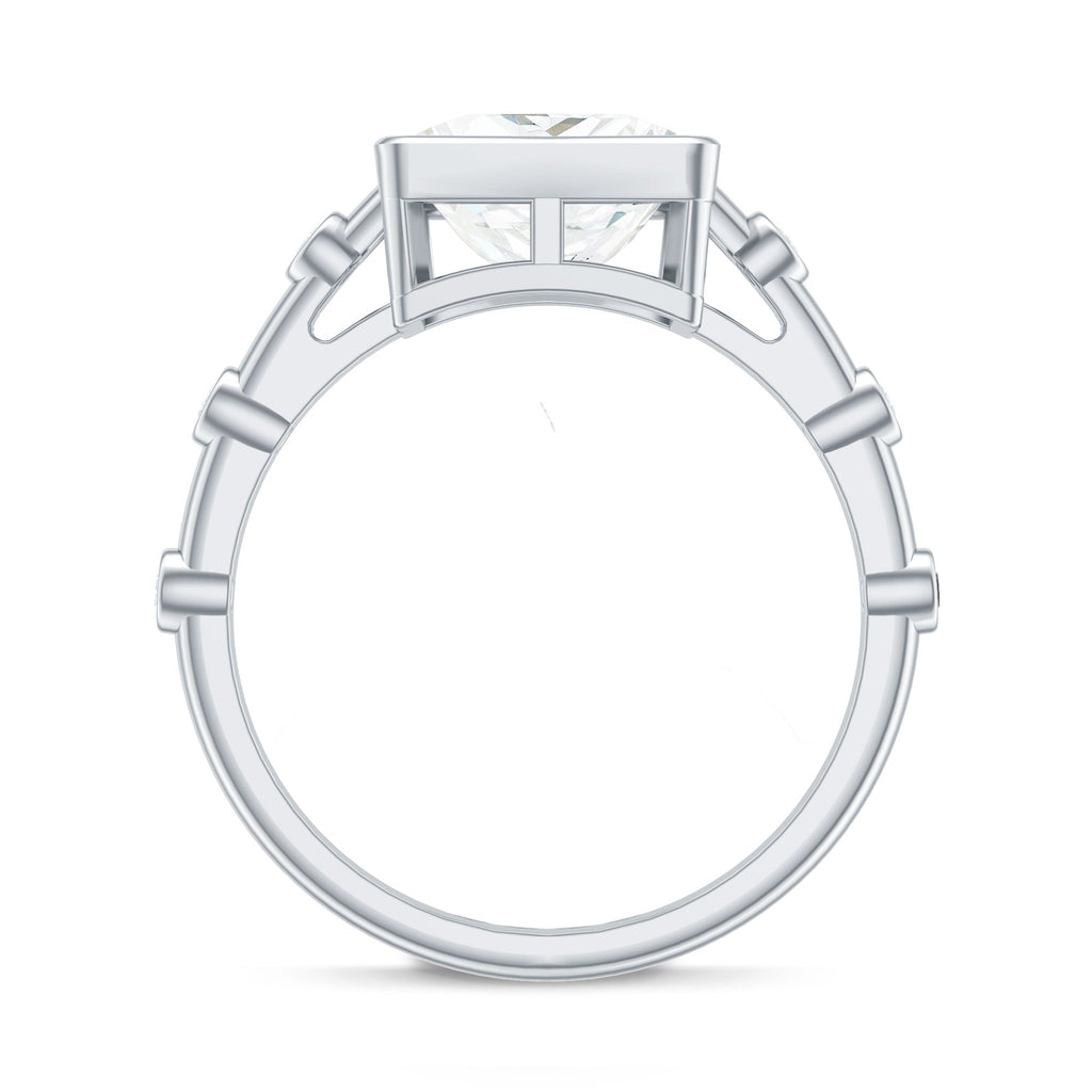 Bezel Set Moissanite Princess Cut Engagement Ring with Spaced Accent