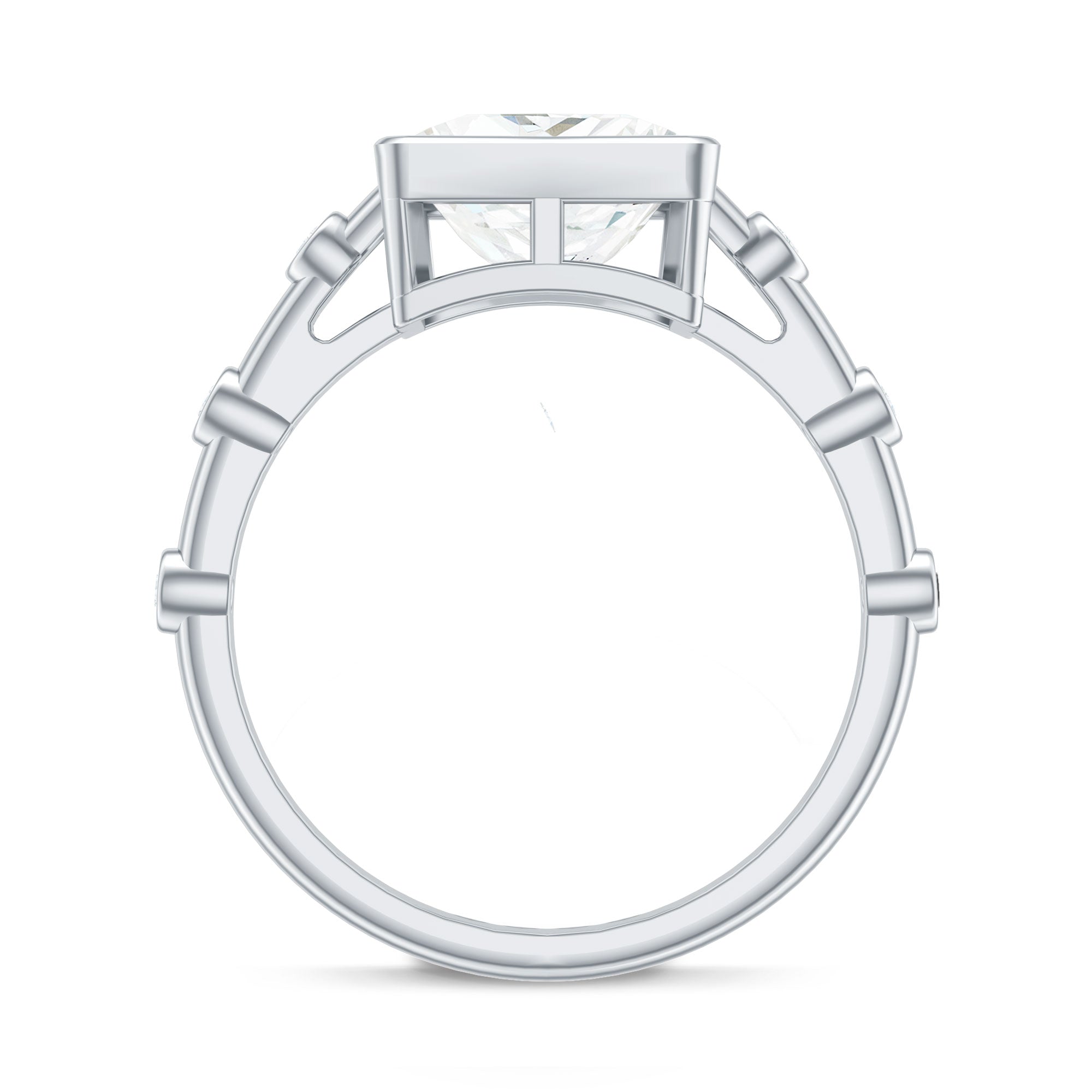 Bezel Set Moissanite Princess Cut Engagement Ring with Spaced Accent