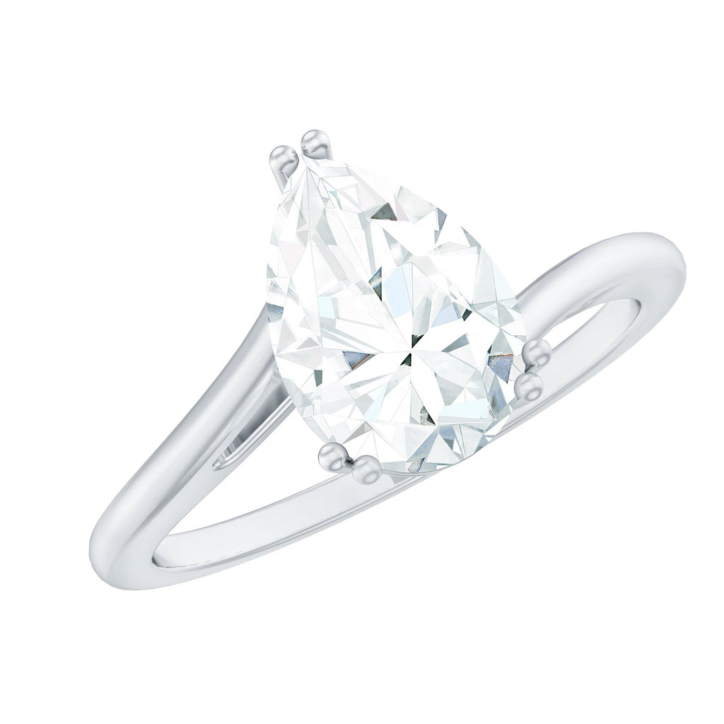 Pear Moissanite Ring – 2 Carat Solitaire Engagement With Bypass Design Elegance