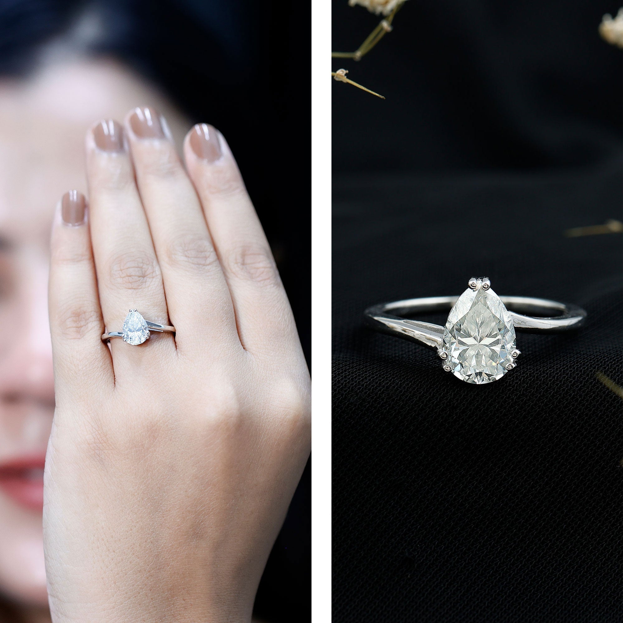 Pear Moissanite Ring – 2 Carat Solitaire Engagement With Bypass Design Elegance