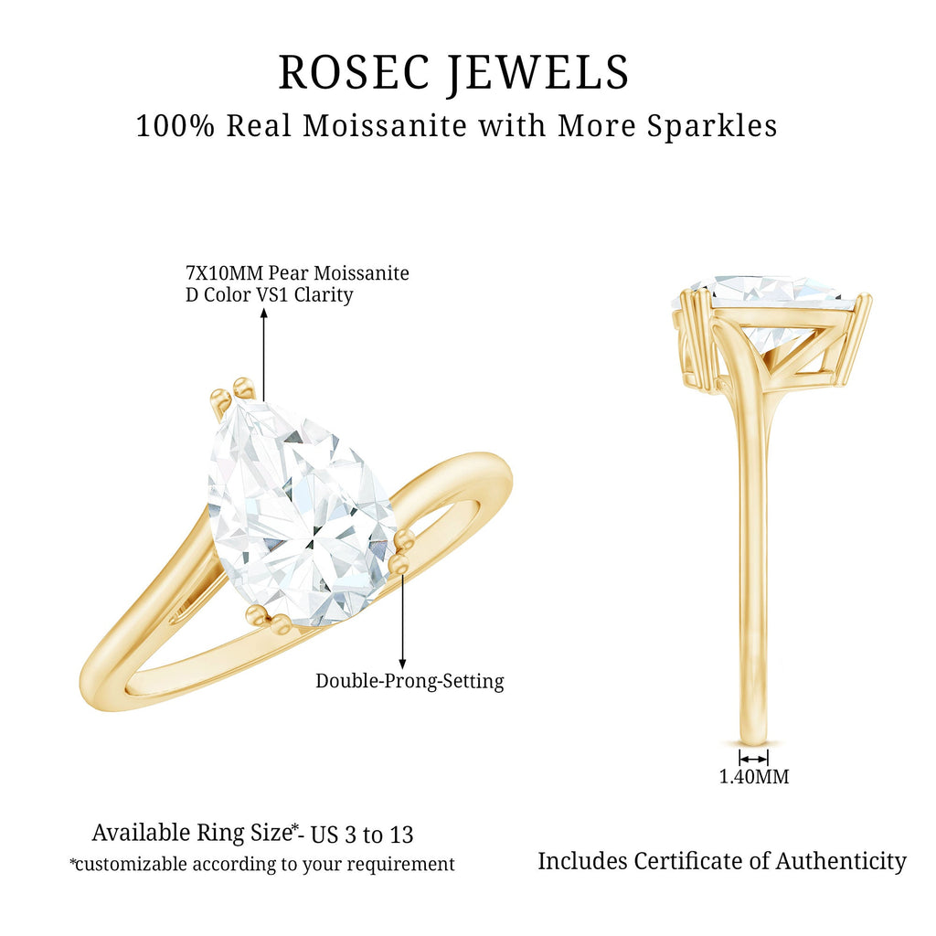 Pear Moissanite Ring – 2 Carat Solitaire Engagement With Bypass Design Elegance