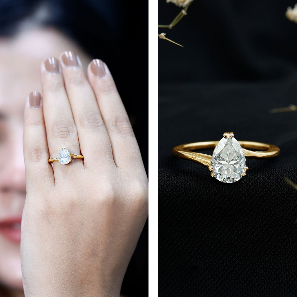 Pear Moissanite Ring – 2 Carat Solitaire Engagement With Bypass Design Elegance