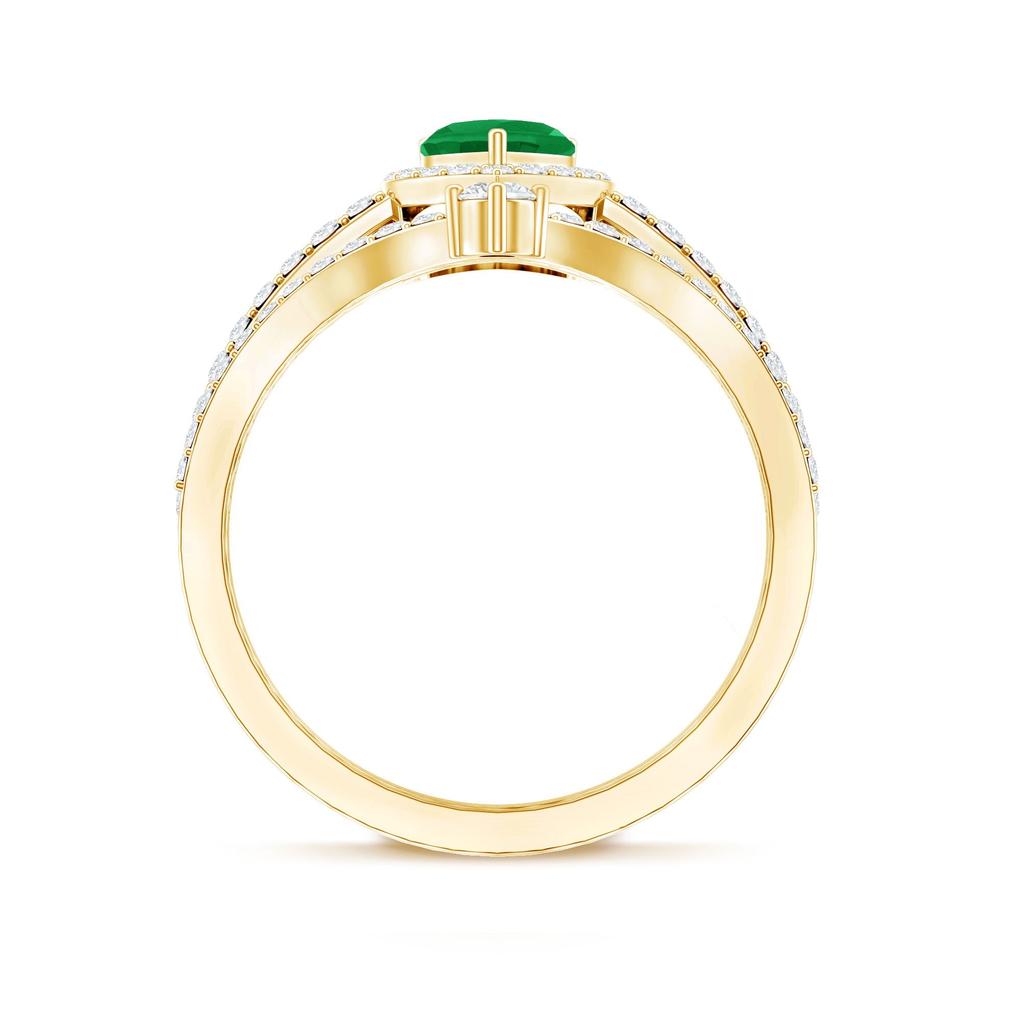 Emerald Diamond Wedding Ring - Heart Shaped Emerald Two Piece Bridal Set with Diamond Halo