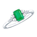 Emerald Engagement Ring | Unique Emerald Cut Ring with Diamond Trio & Balanced Gemstone Design