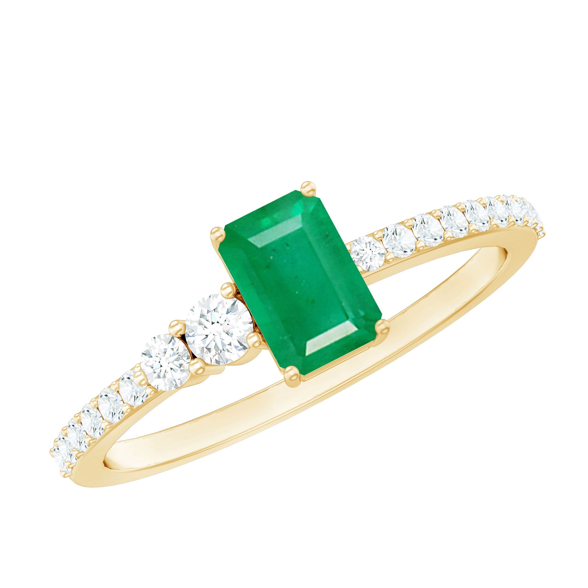 Emerald Engagement Ring – Natural 4x6 mm Emerald Solitaire with Diamond Side Stones
