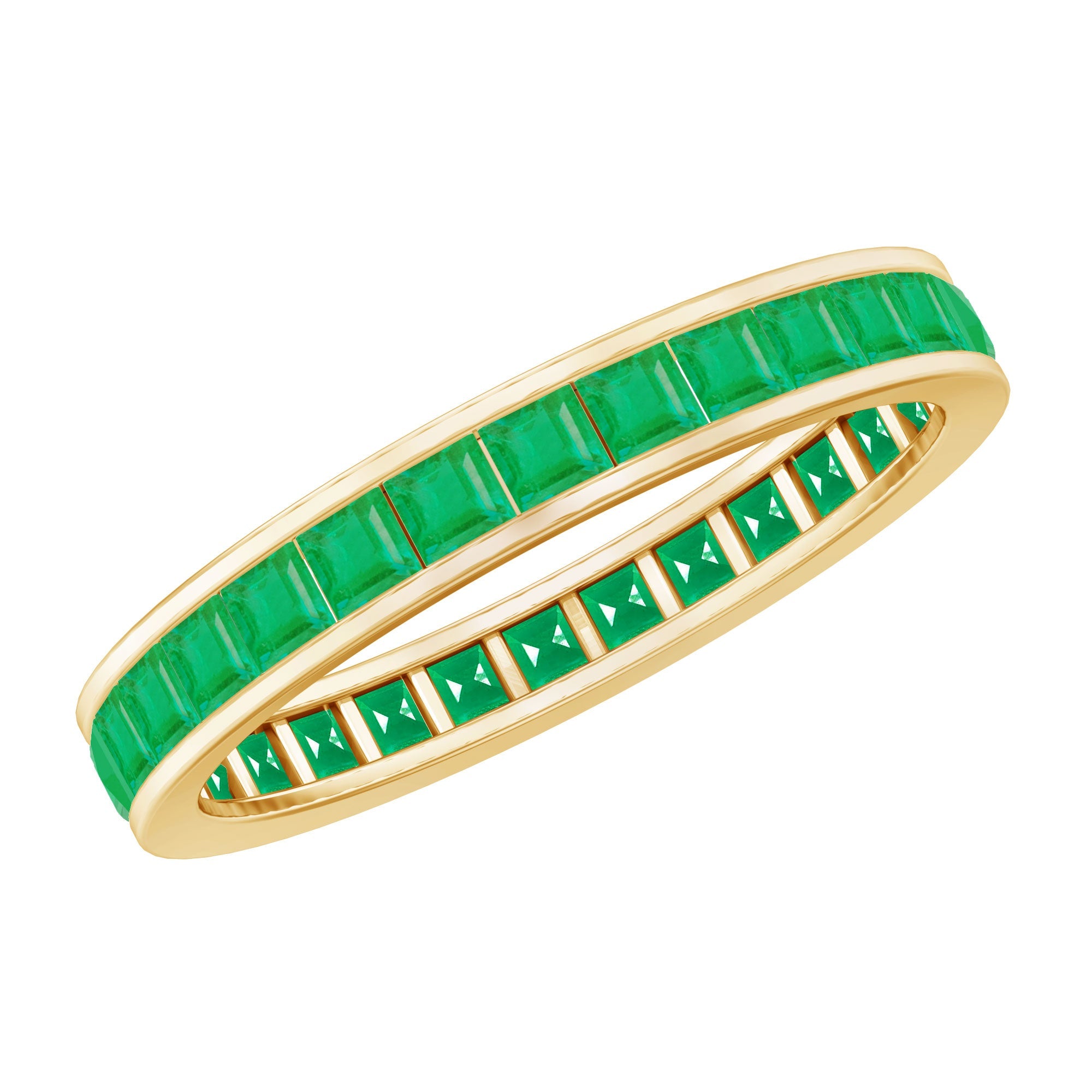 Emerald Eternity Band – Princess Cut Channel Set Ring With Structured Design
