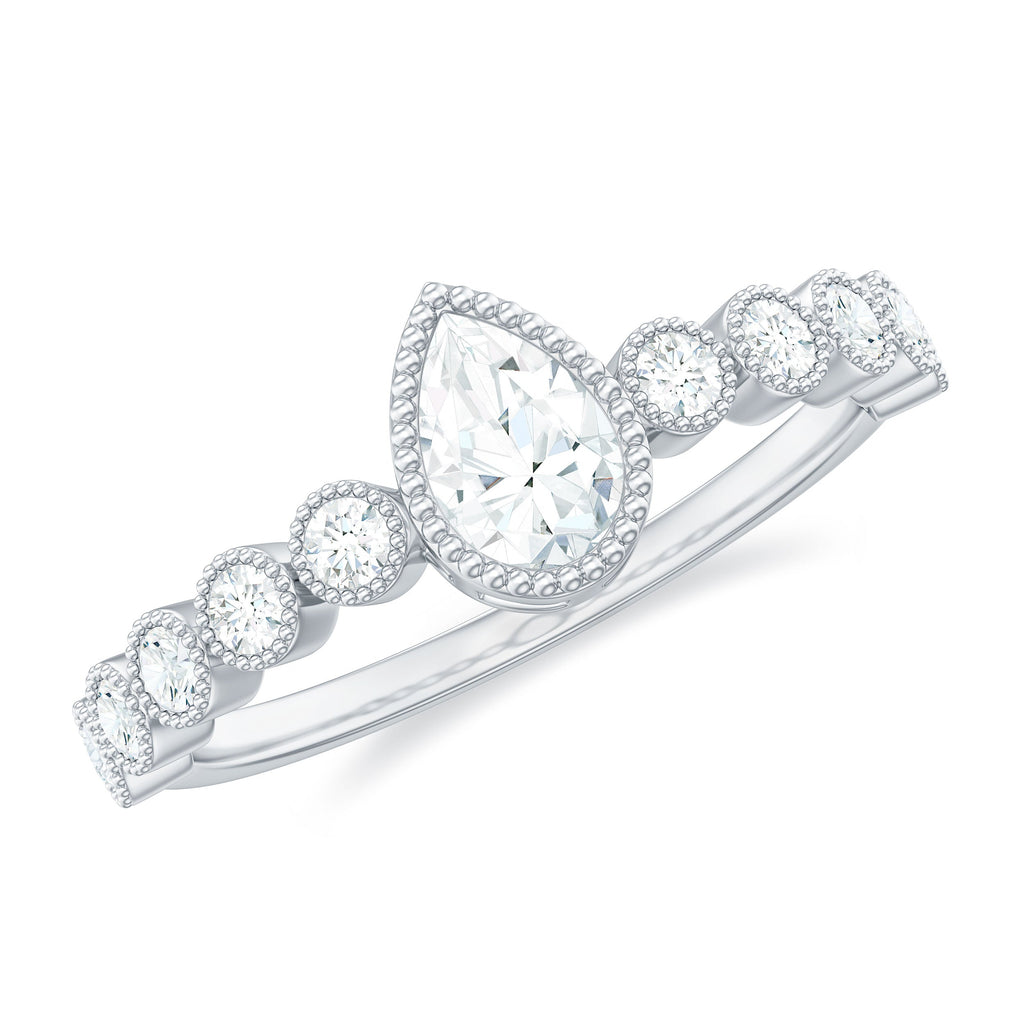 Beaded Bezel Set Moissanite Pear Engagement Ring