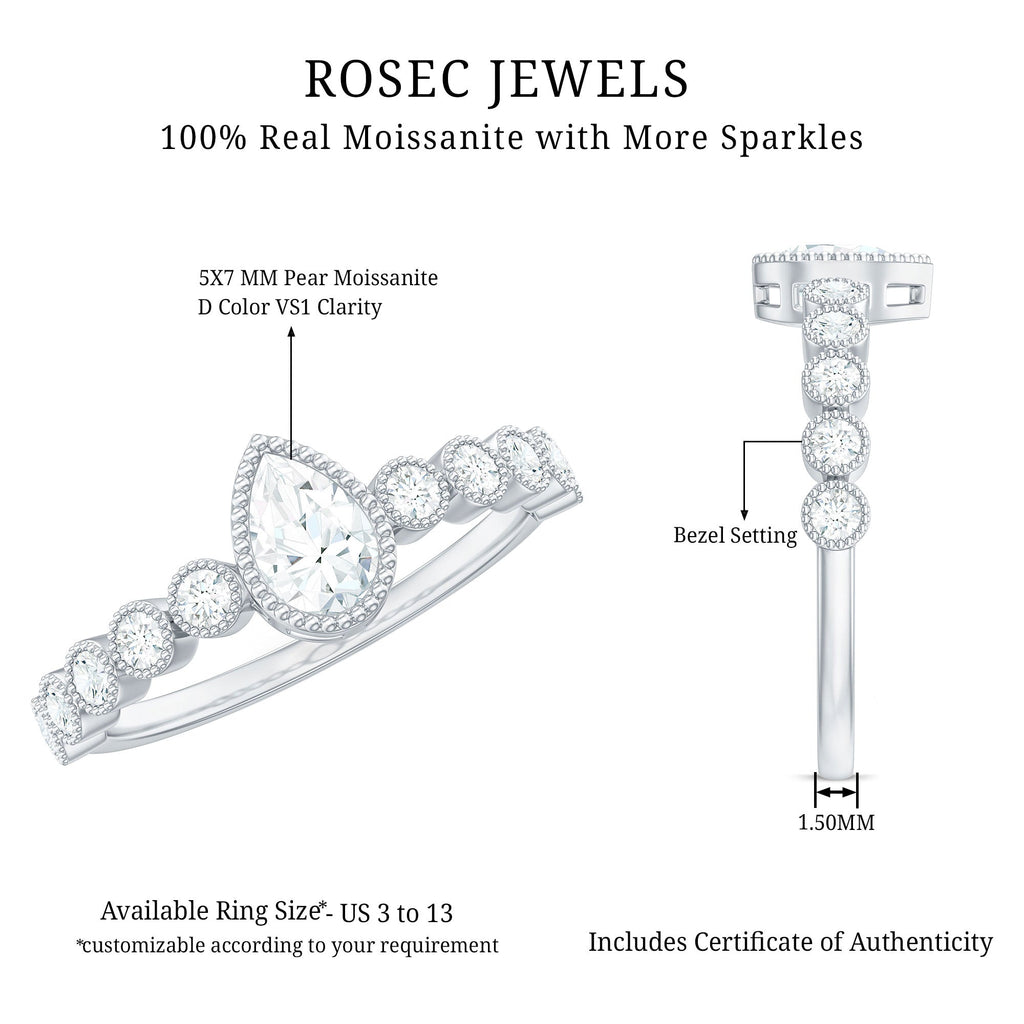 Beaded Bezel Set Moissanite Pear Engagement Ring