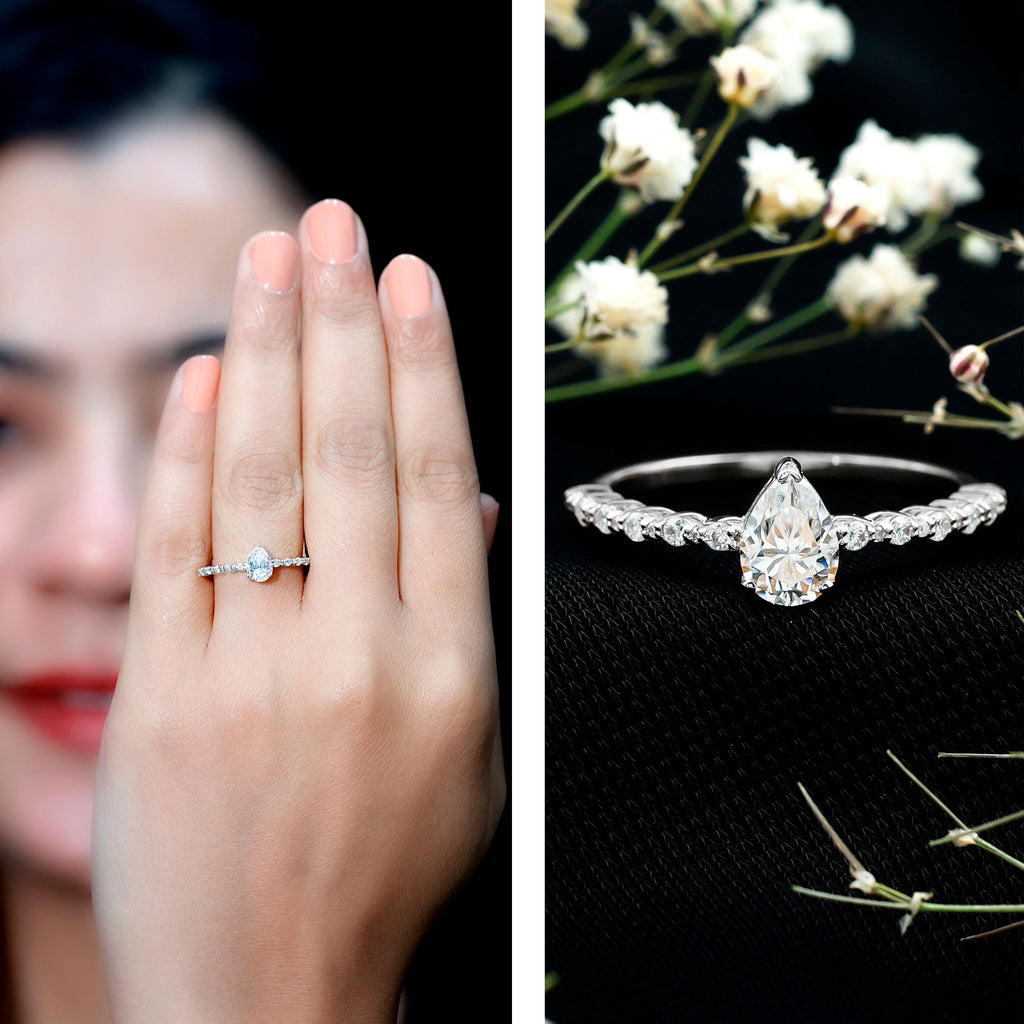 Beaded Bezel Set Moissanite Pear Engagement Ring