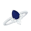 Blue Sapphire Engagement Ring - 0.5 Carat Pear Shaped Sapphire with Diamond Crown Design