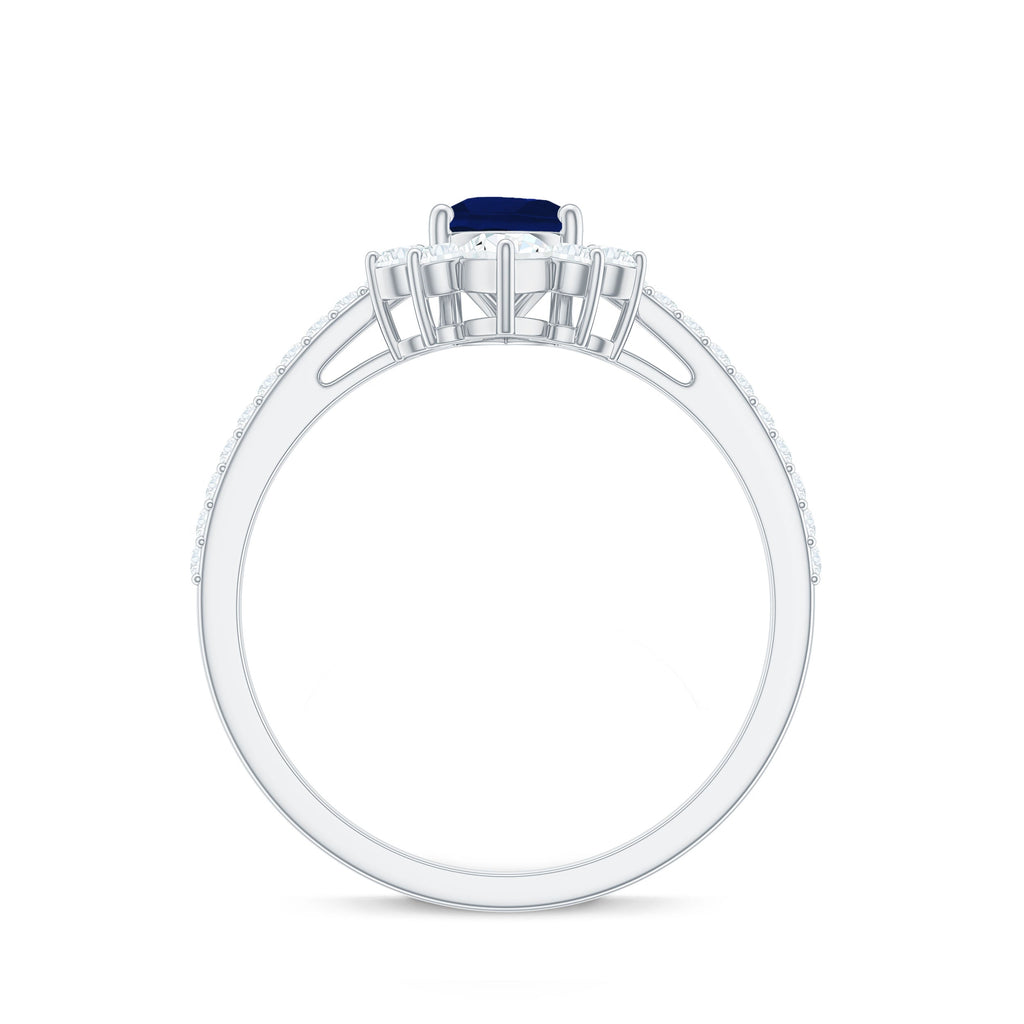 Blue Sapphire Engagement Ring - 0.5 Carat Pear Shaped Sapphire with Diamond Crown Design