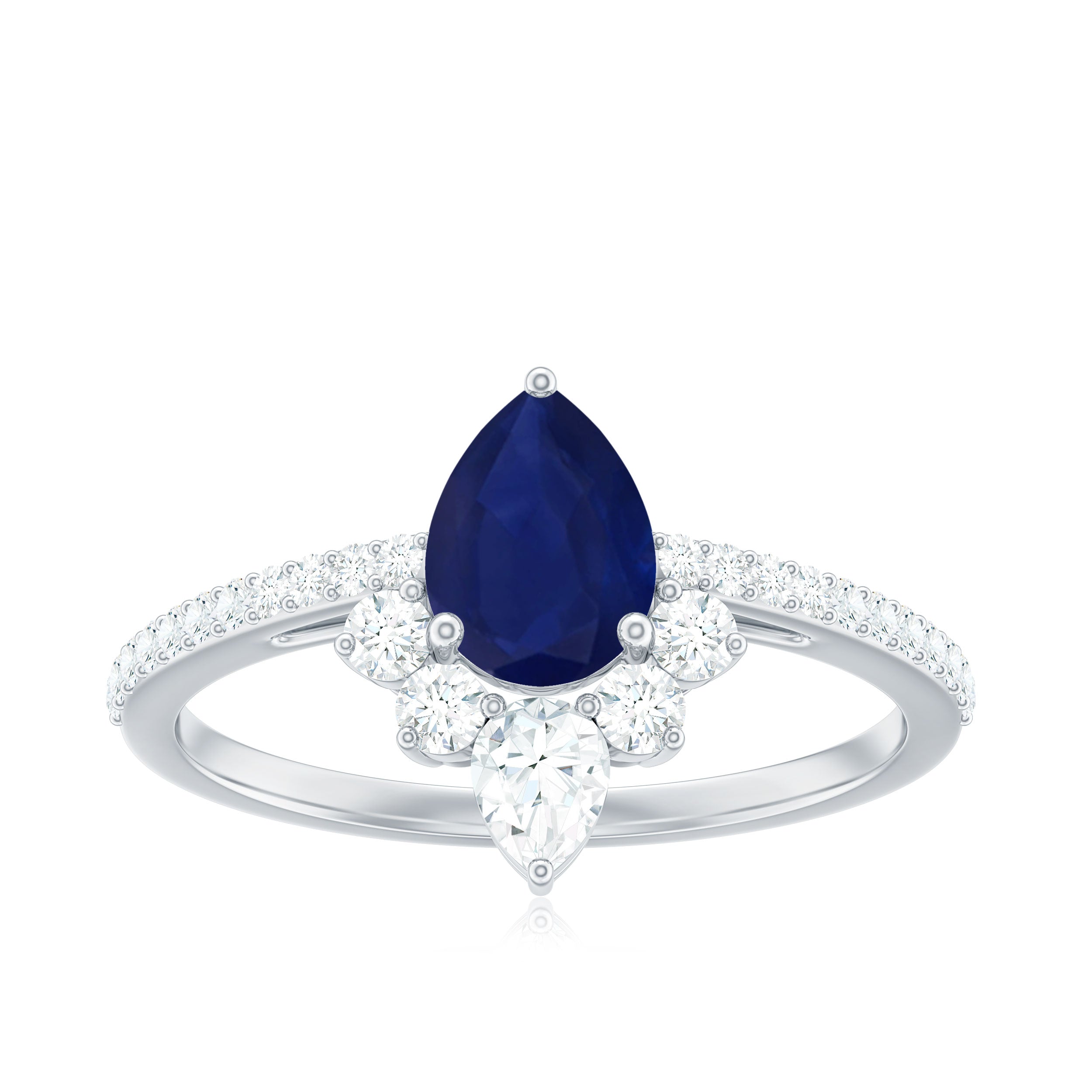 Blue Sapphire Engagement Ring - 0.5 Carat Pear Shaped Sapphire with Diamond Crown Design