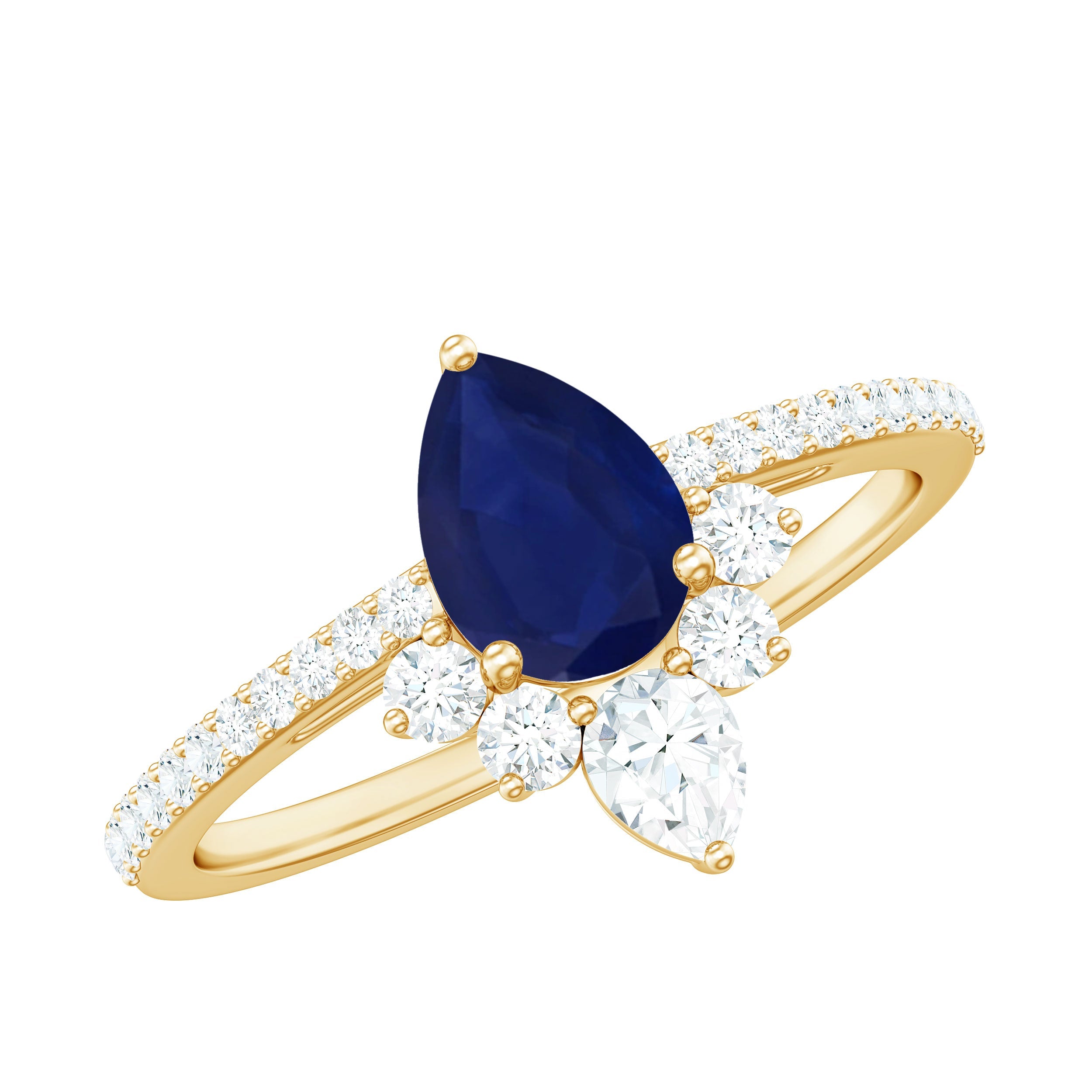 Blue Sapphire Engagement Ring - 0.5 Carat Pear Shaped Sapphire with Diamond Crown Design