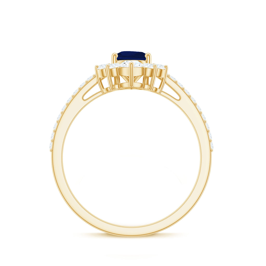 Blue Sapphire Engagement Ring - 0.5 Carat Pear Shaped Sapphire with Diamond Crown Design