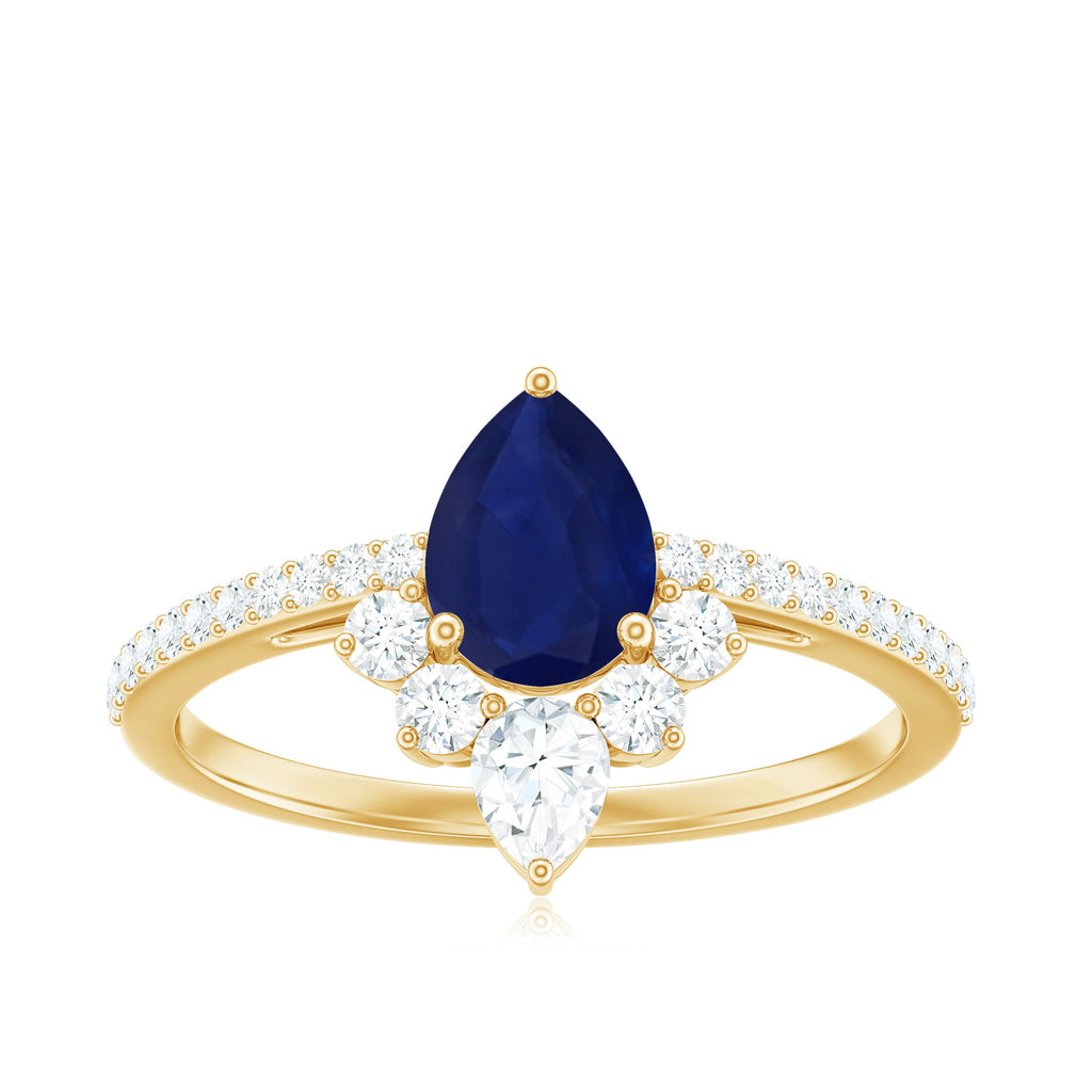 Blue Sapphire Engagement Ring - 0.5 Carat Pear Shaped Sapphire with Diamond Crown Design