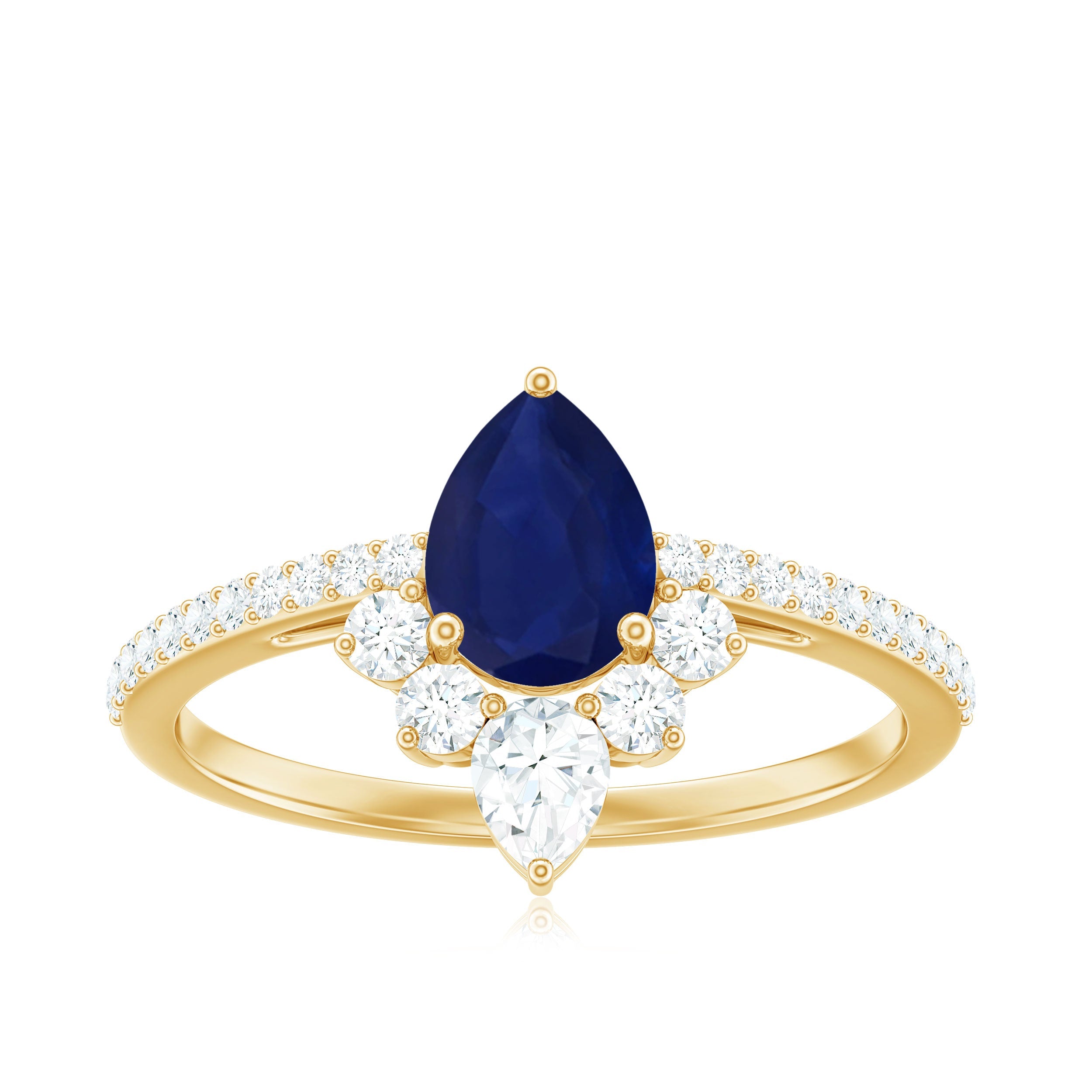 Blue Sapphire Engagement Ring - 0.5 Carat Pear Shaped Sapphire with Diamond Crown Design