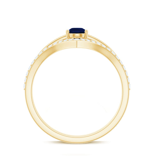 0.5 Carat Pear Cut Blue Sapphire Solitaire Ring Set with Diamond Enhancer Band