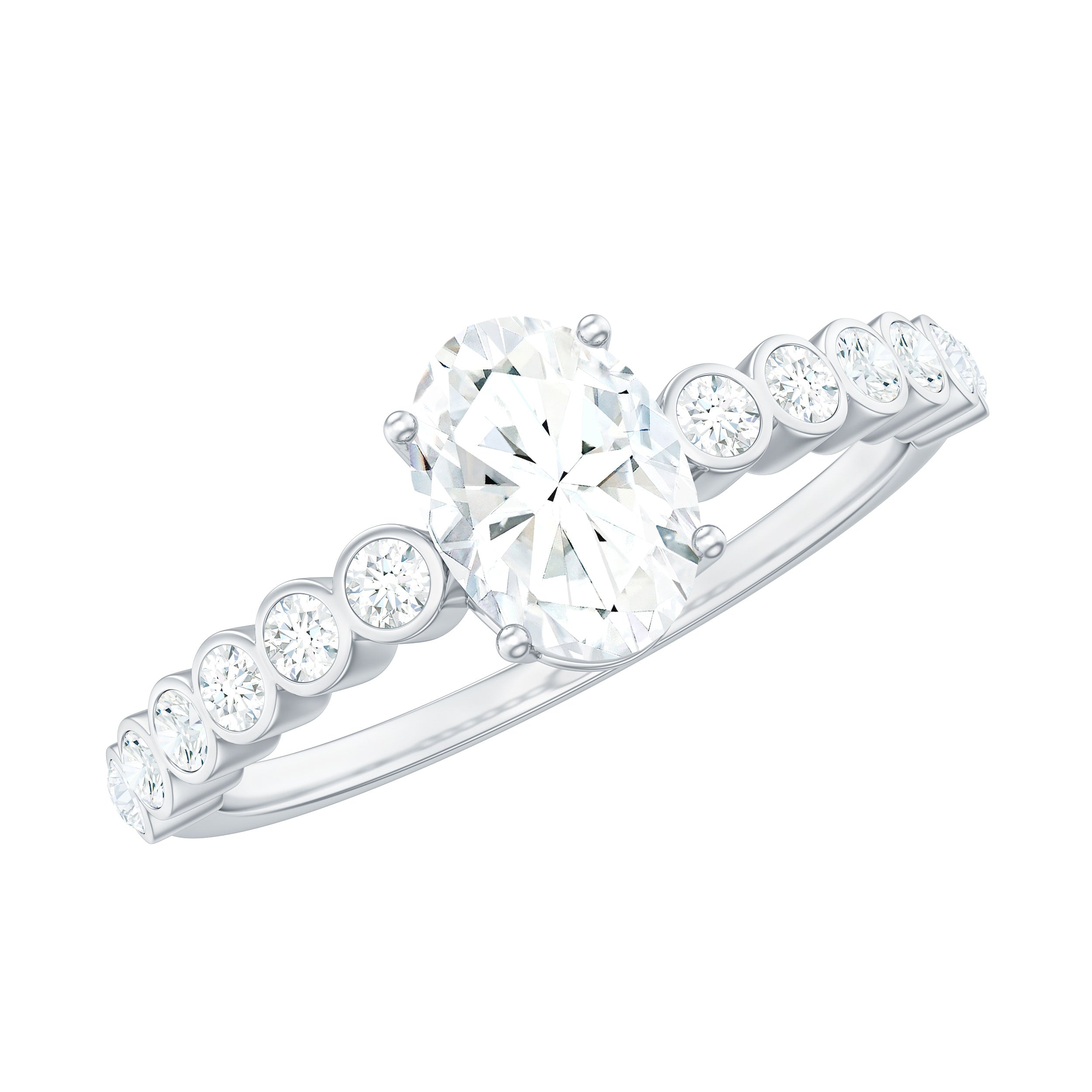 Oval Cut Moissanite Ring – Elongated Oval Engagement Band with Side Stones